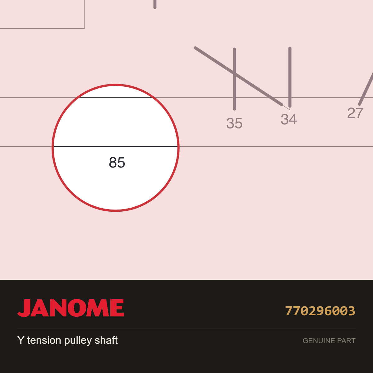 Y-Tension Pulley Shaft, Janome #770296003 — shown on the Janome parts diagram