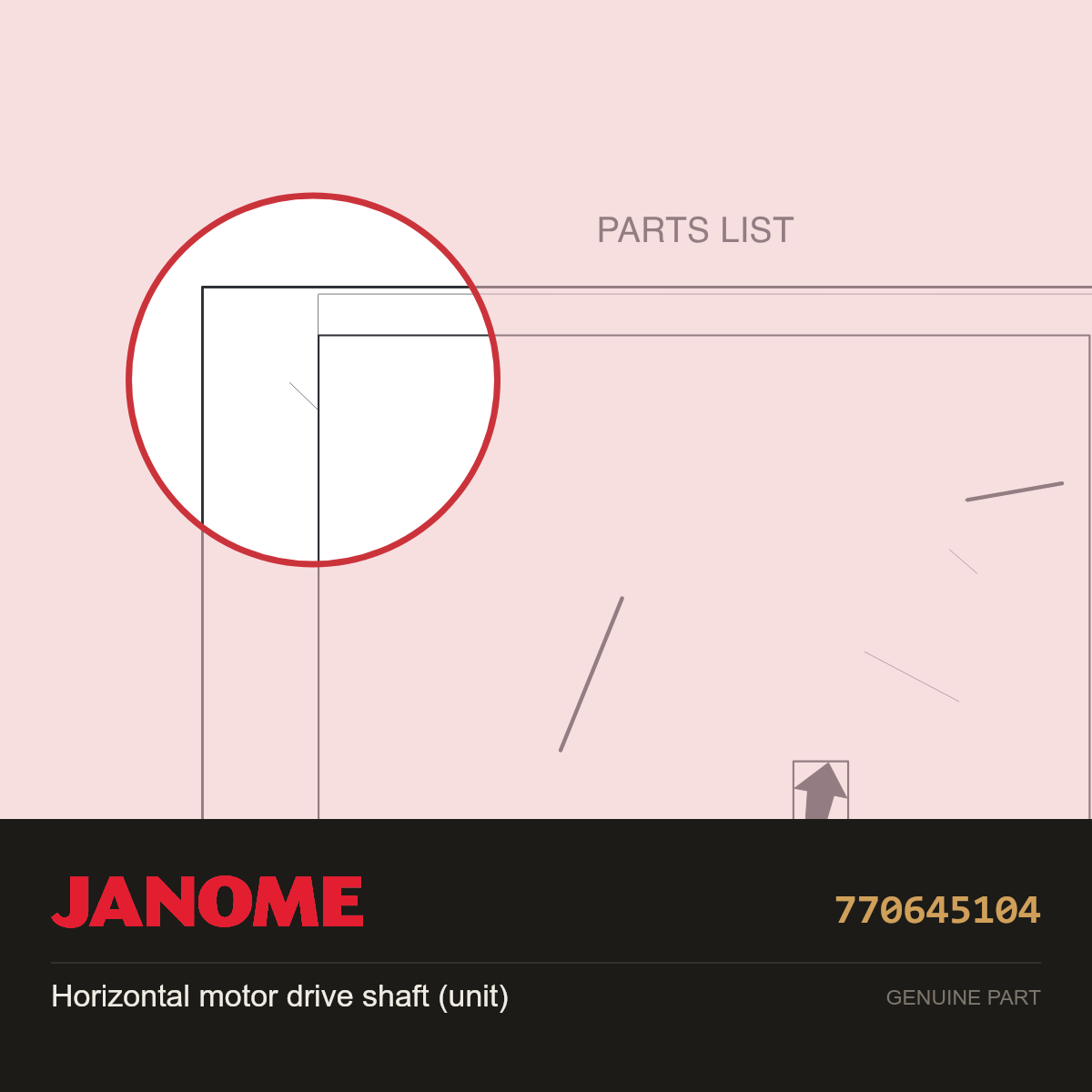 Horiz motor drive shaft (unit), Janome #770645104 — shown on the Janome parts diagram