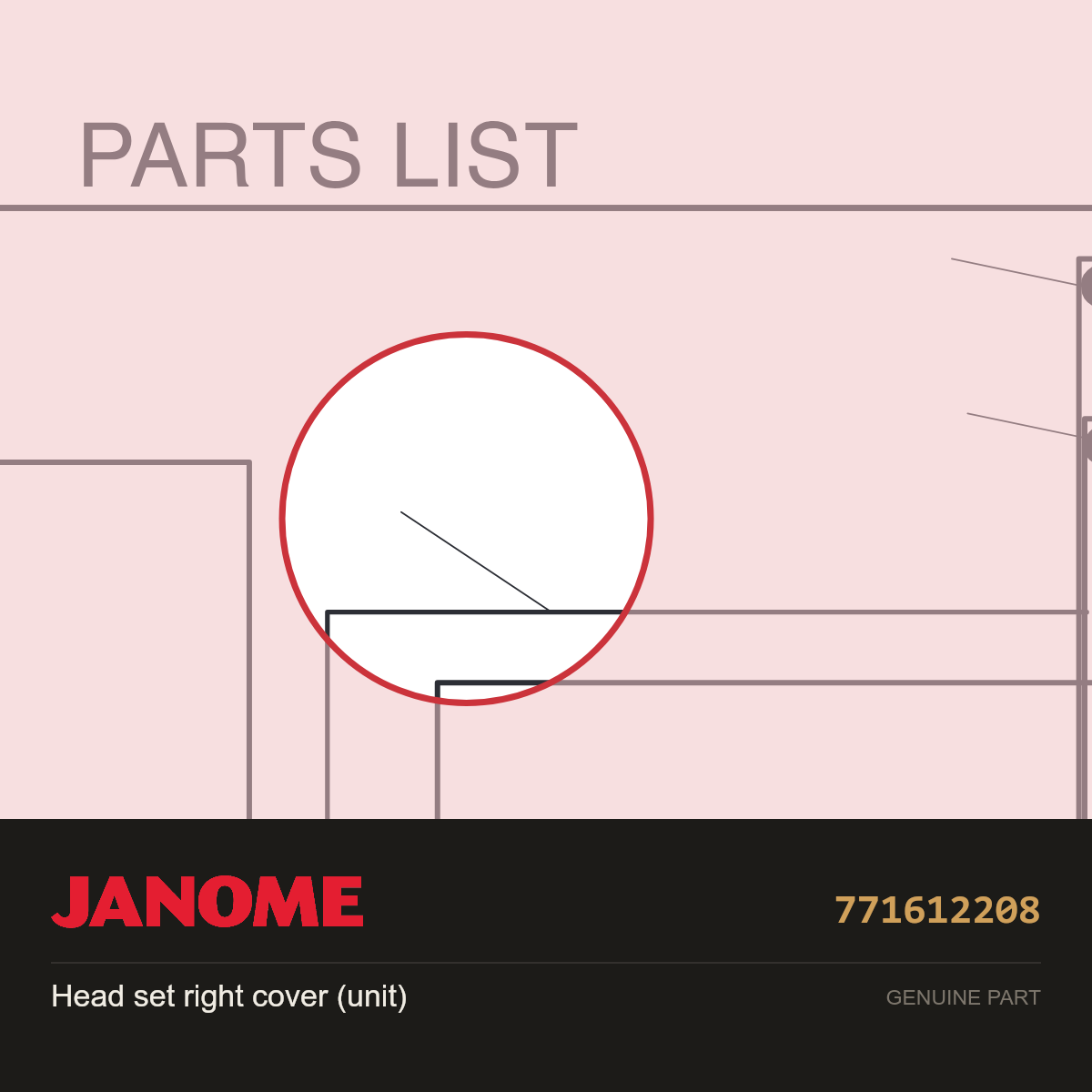 Head set right cover (unit), Janome #771612208 — shown on the Janome parts diagram
