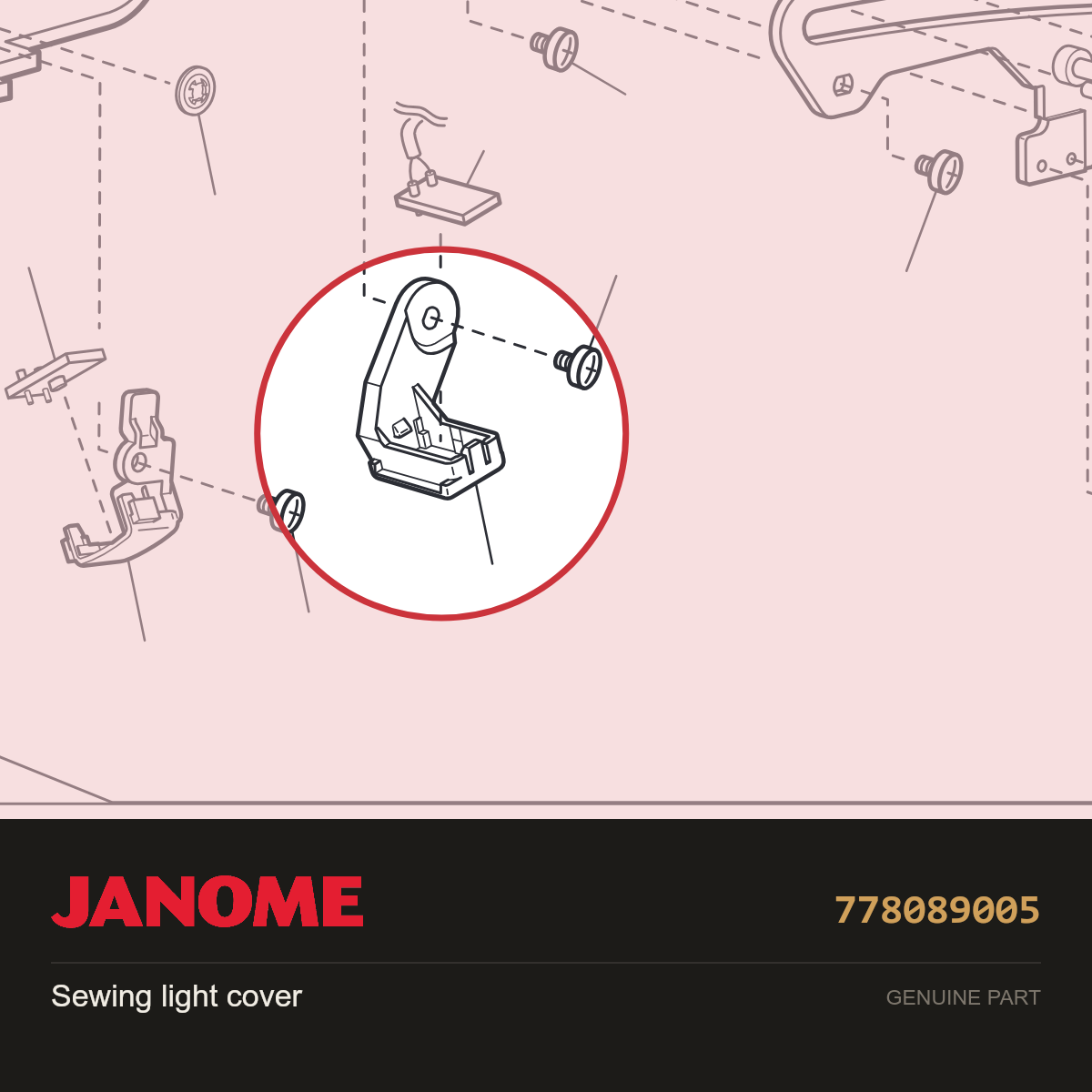 Sewing light cover, Janome #778089005 — shown on the Janome parts diagram