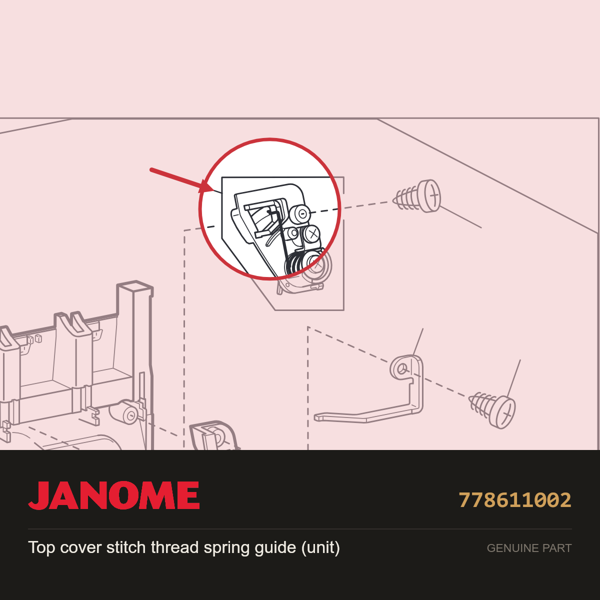 TC thread spring guide (unit), Janome #778611002 — shown on the Janome parts diagram