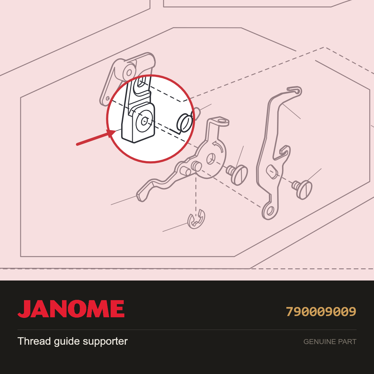 THREAD GUIDE SUPPORTER, Janome #790009009 — shown on the Janome parts diagram