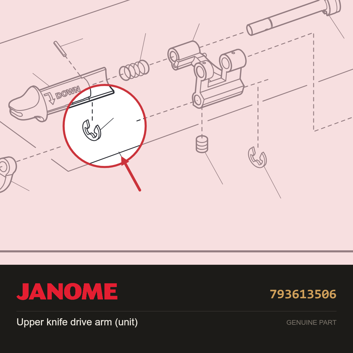 Upper knife drive arm (unit), Janome #793613506 — shown on the Janome parts diagram
