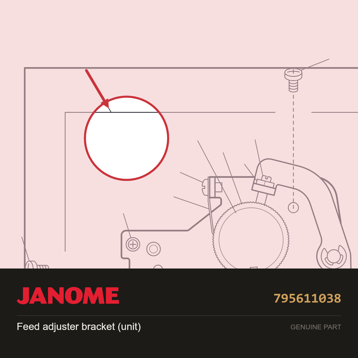 Feed adjuster bracket (unit), Janome #795611038 — shown on the Janome parts diagram