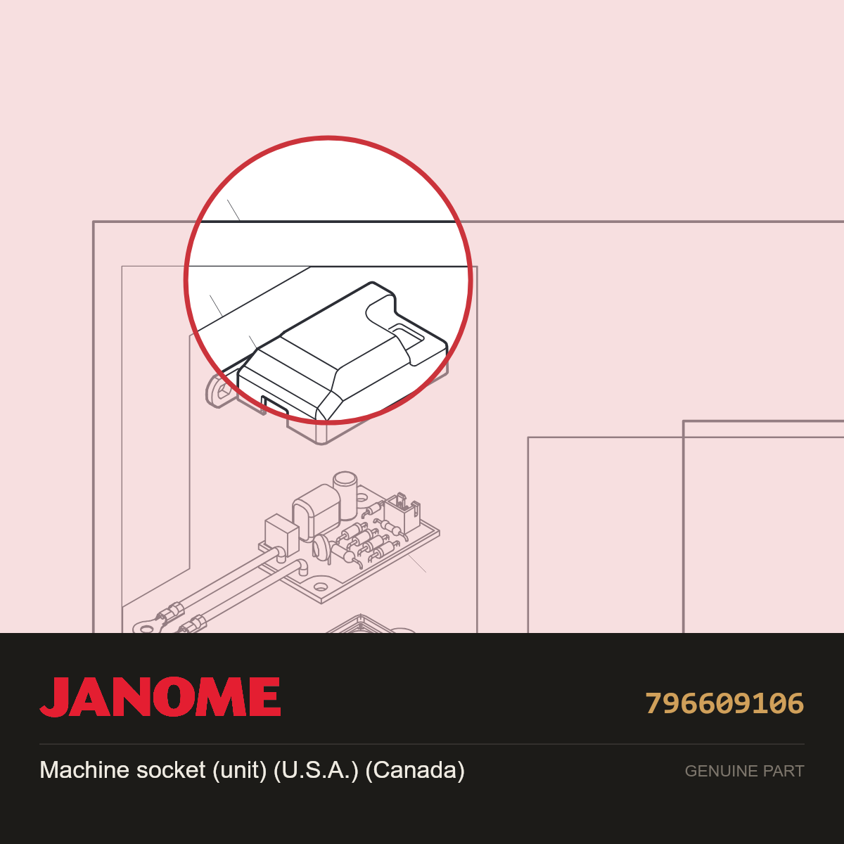 Machine socket (unit) (USA), Janome #796609106 — shown on the Janome parts diagram