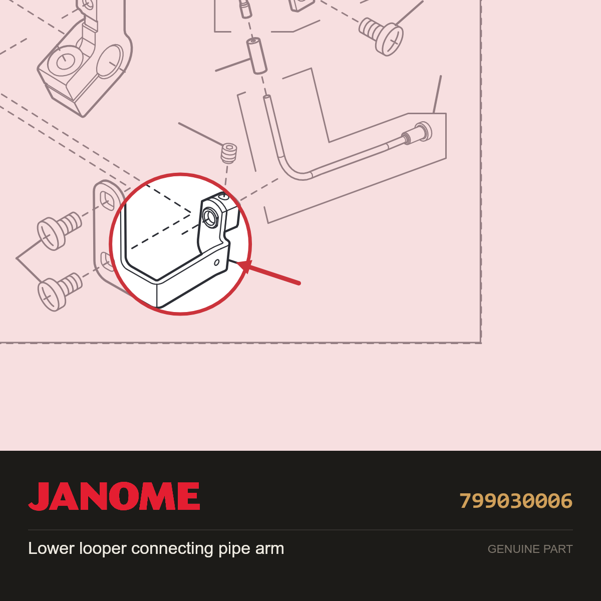 LL connecting pipe arm, Janome #799030006 — shown on the Janome parts diagram