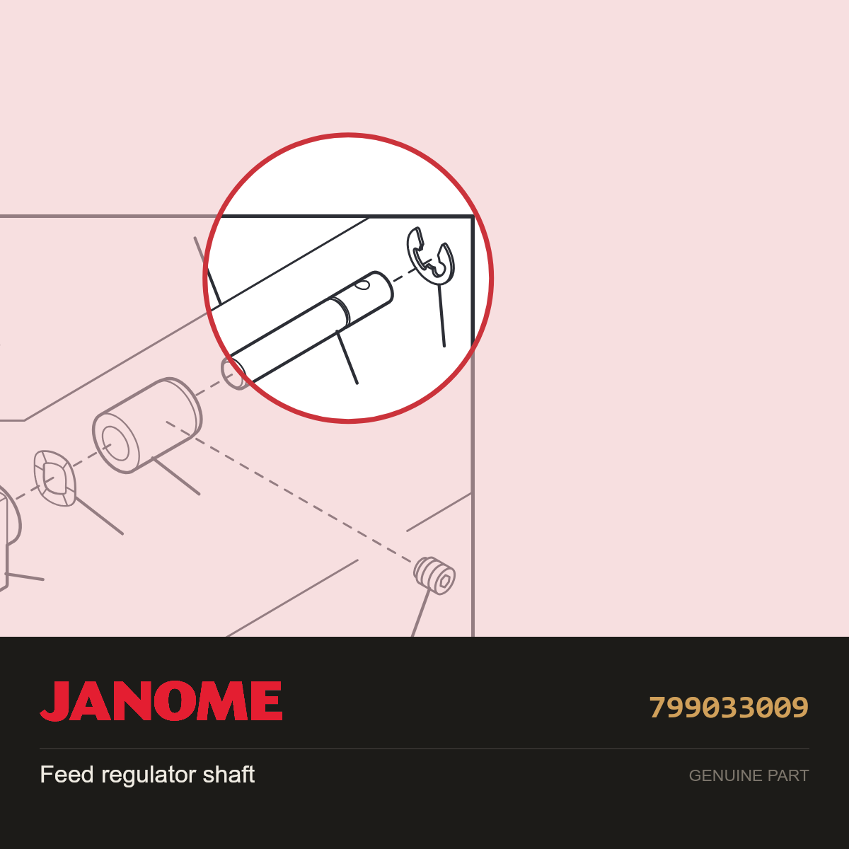 Feed regulator shaft, Janome #799033009 — shown on the Janome parts diagram