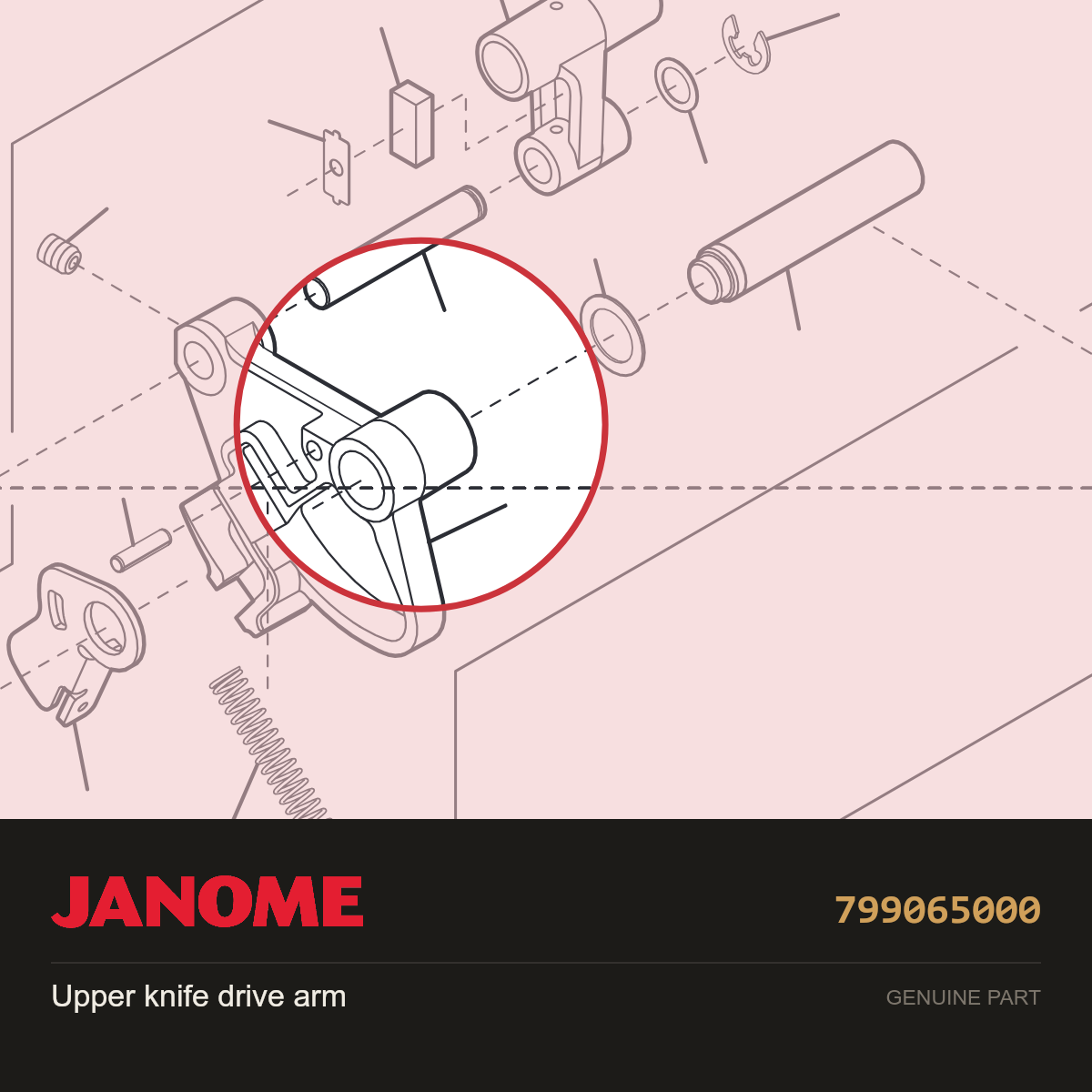 Upper knife drive arm, Janome #799065000 — shown on the Janome parts diagram