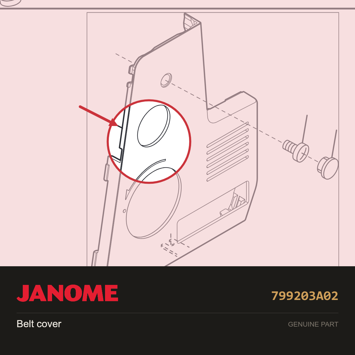 Belt cover, Janome #799203A02 — shown on the Janome parts diagram