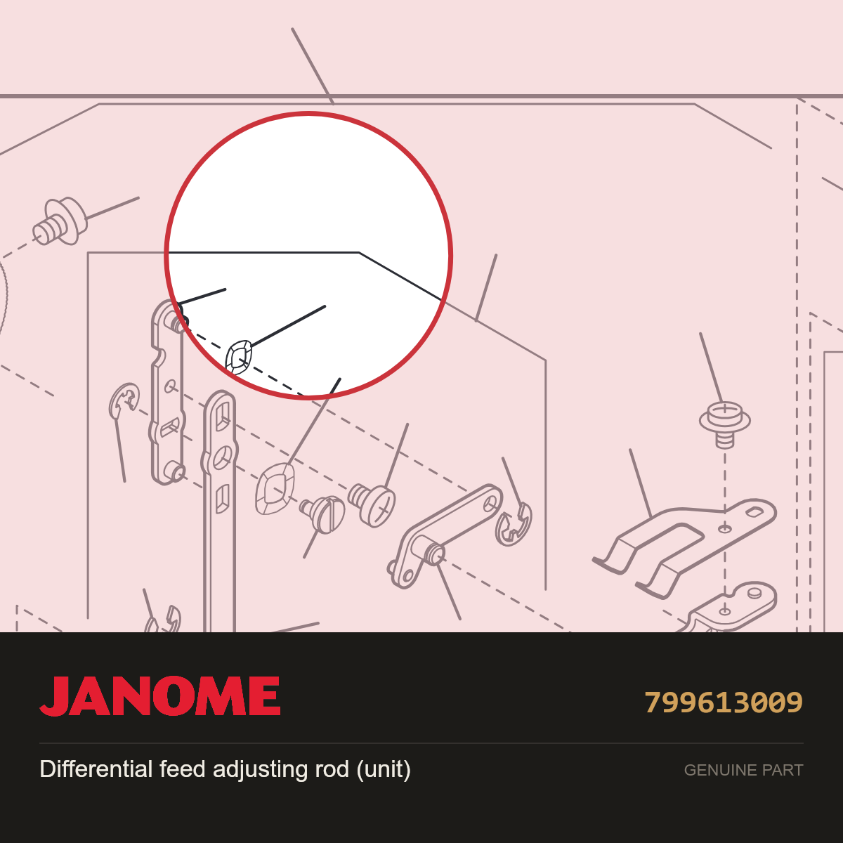 Differential feed adj rod, Janome #799613009 — shown on the Janome parts diagram