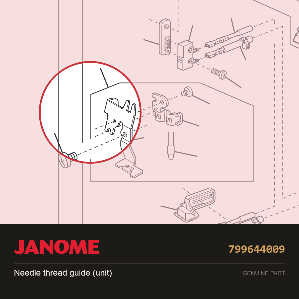 Needle thread guide (unit), Janome #799644009 — shown on the Janome parts diagram