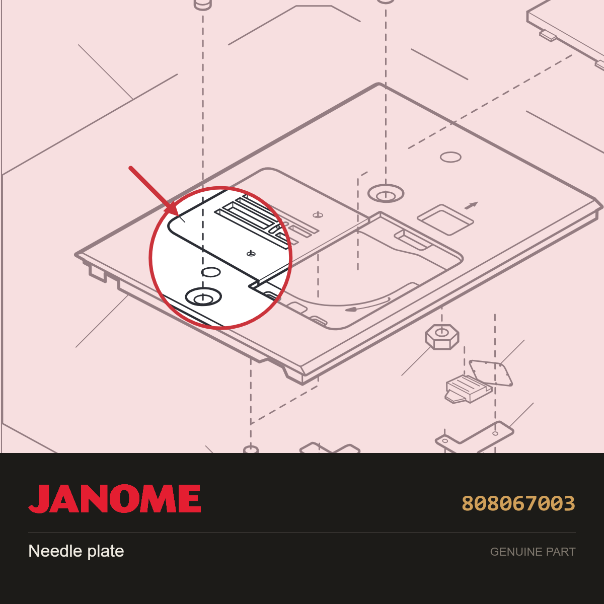 Needle plate, Janome #808067003 — shown on the Janome parts diagram