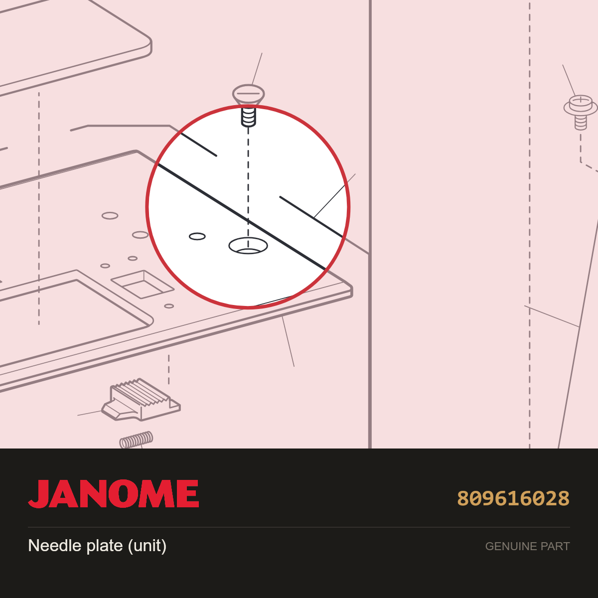 Needle plate (unit), Janome #809616028 — shown on the Janome parts diagram