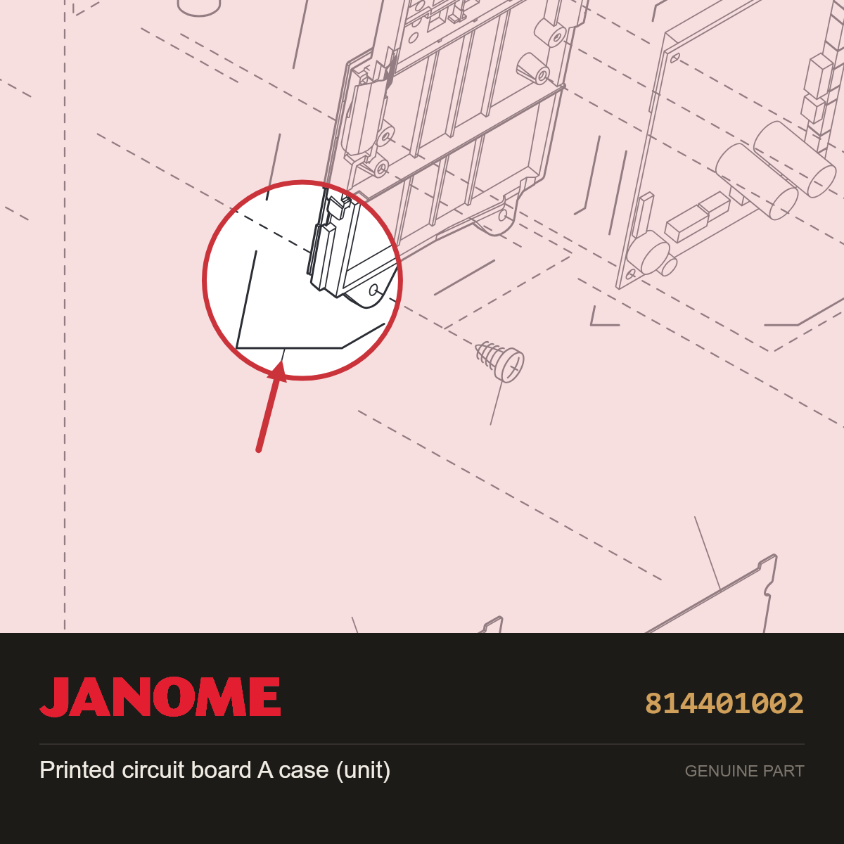Printed circuit board A case, Janome #814401002 — shown on the Janome parts diagram