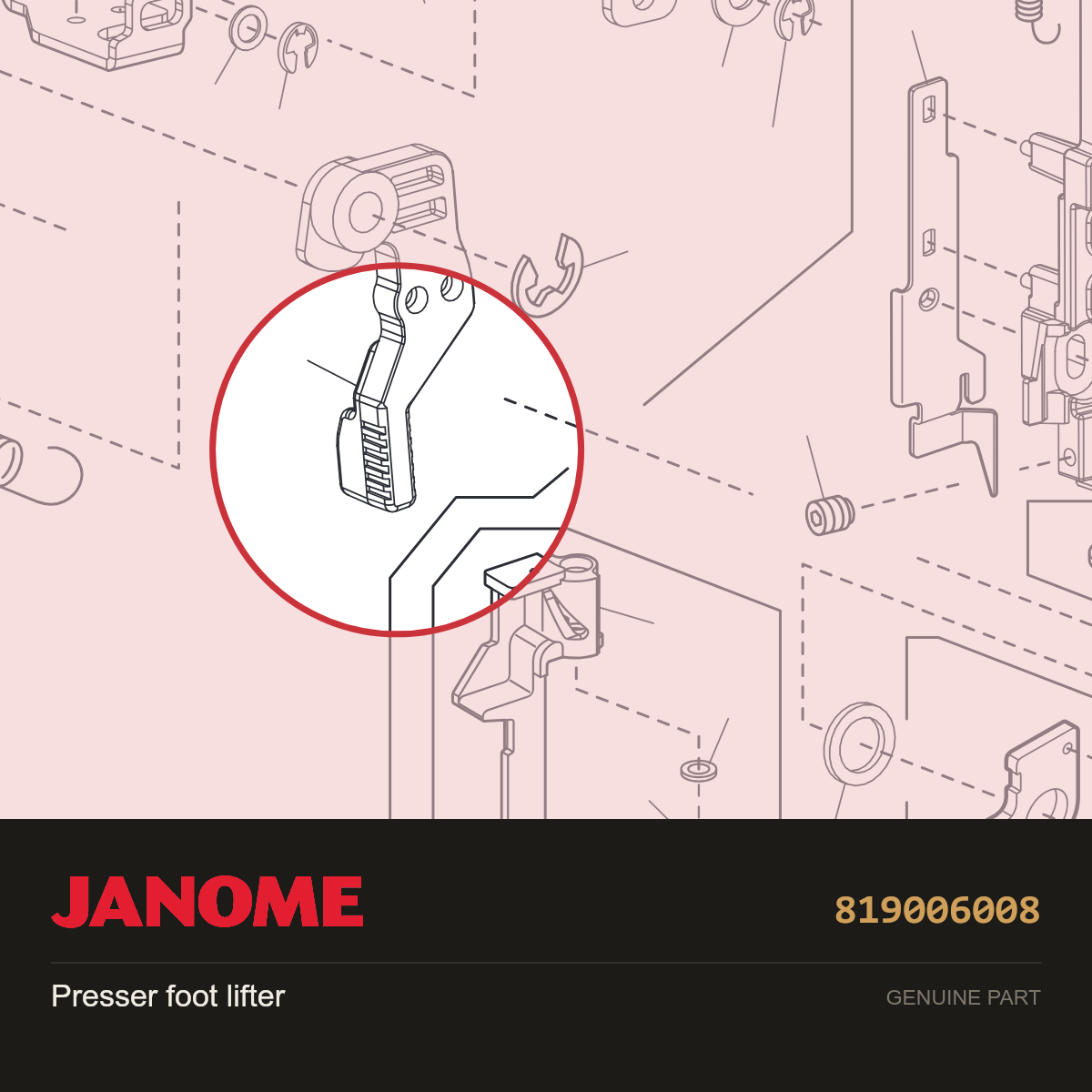 Presser foot lifter, Janome #819006008 — shown on the Janome parts diagram