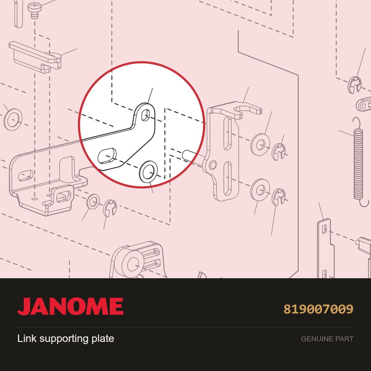 Link supporting plate, Janome #819007009 — shown on the Janome parts diagram