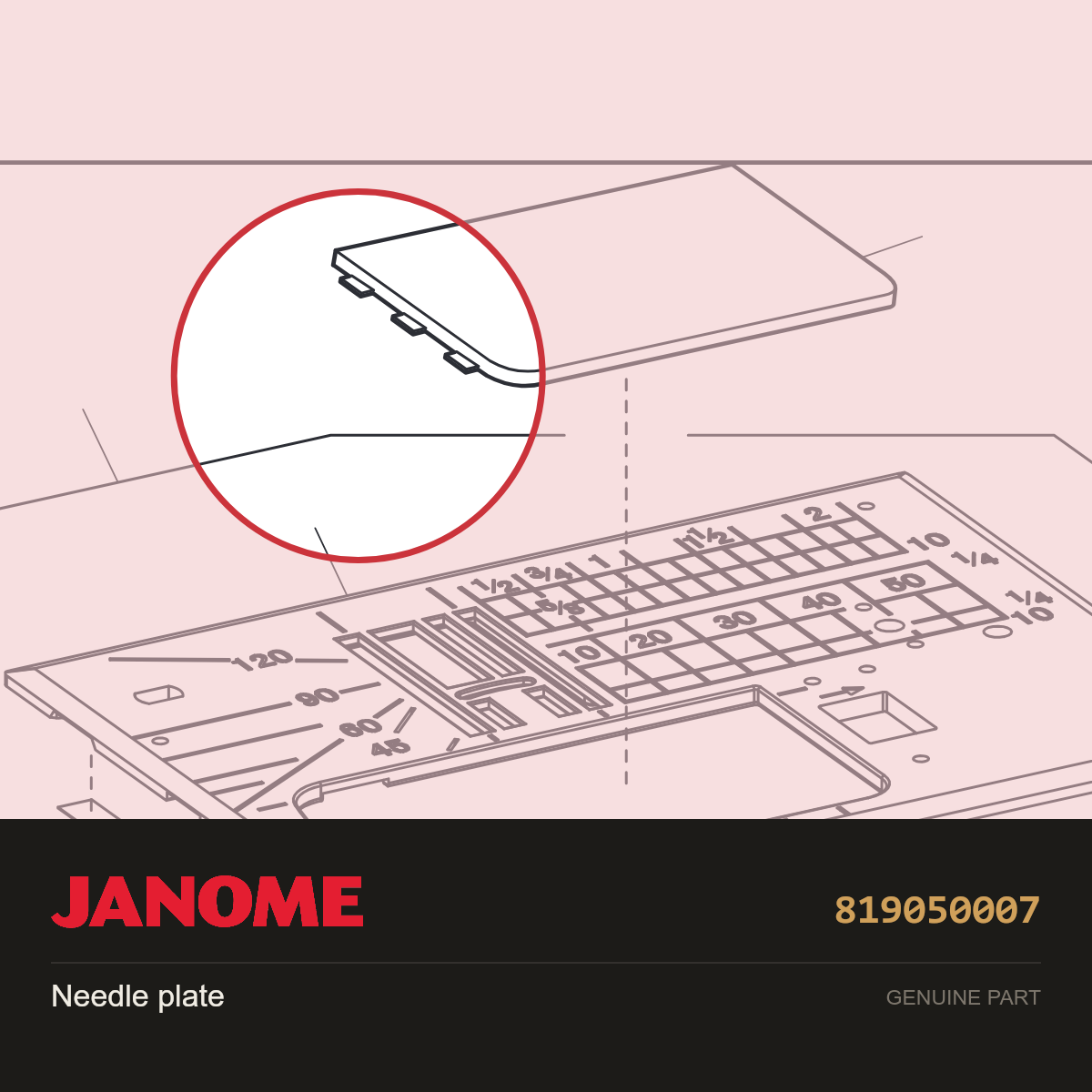 Needle plate, Janome #819050007 — shown on the Janome parts diagram