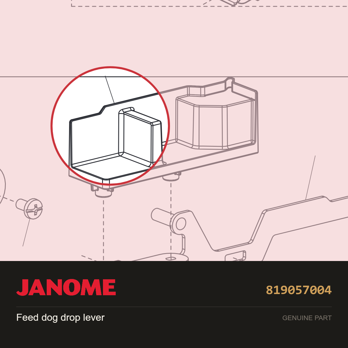 Feed dog drop lever, Janome #819057004 — shown on the Janome parts diagram