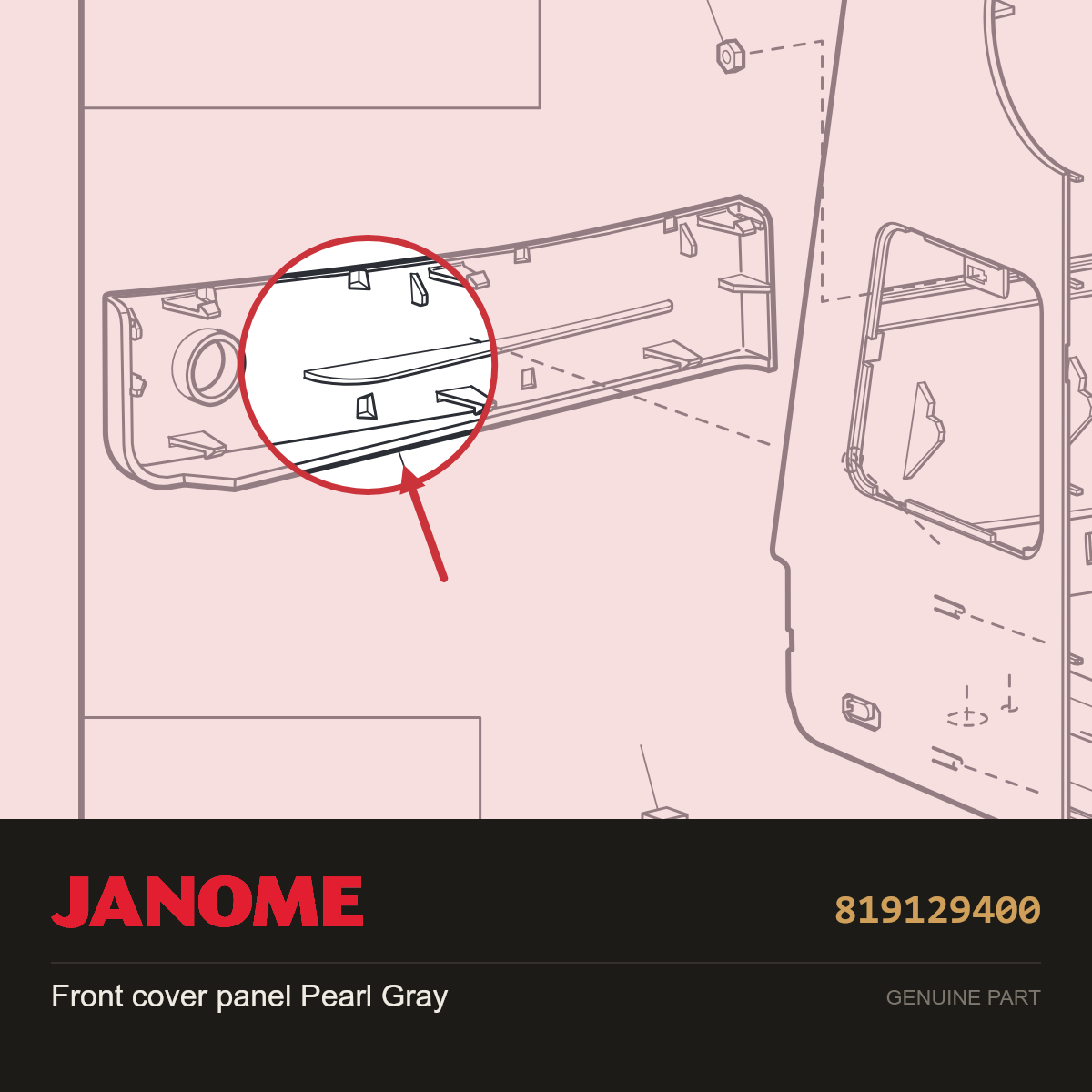 Front cover panel (Pearl Gray), Janome #819129400 — shown on the Janome parts diagram