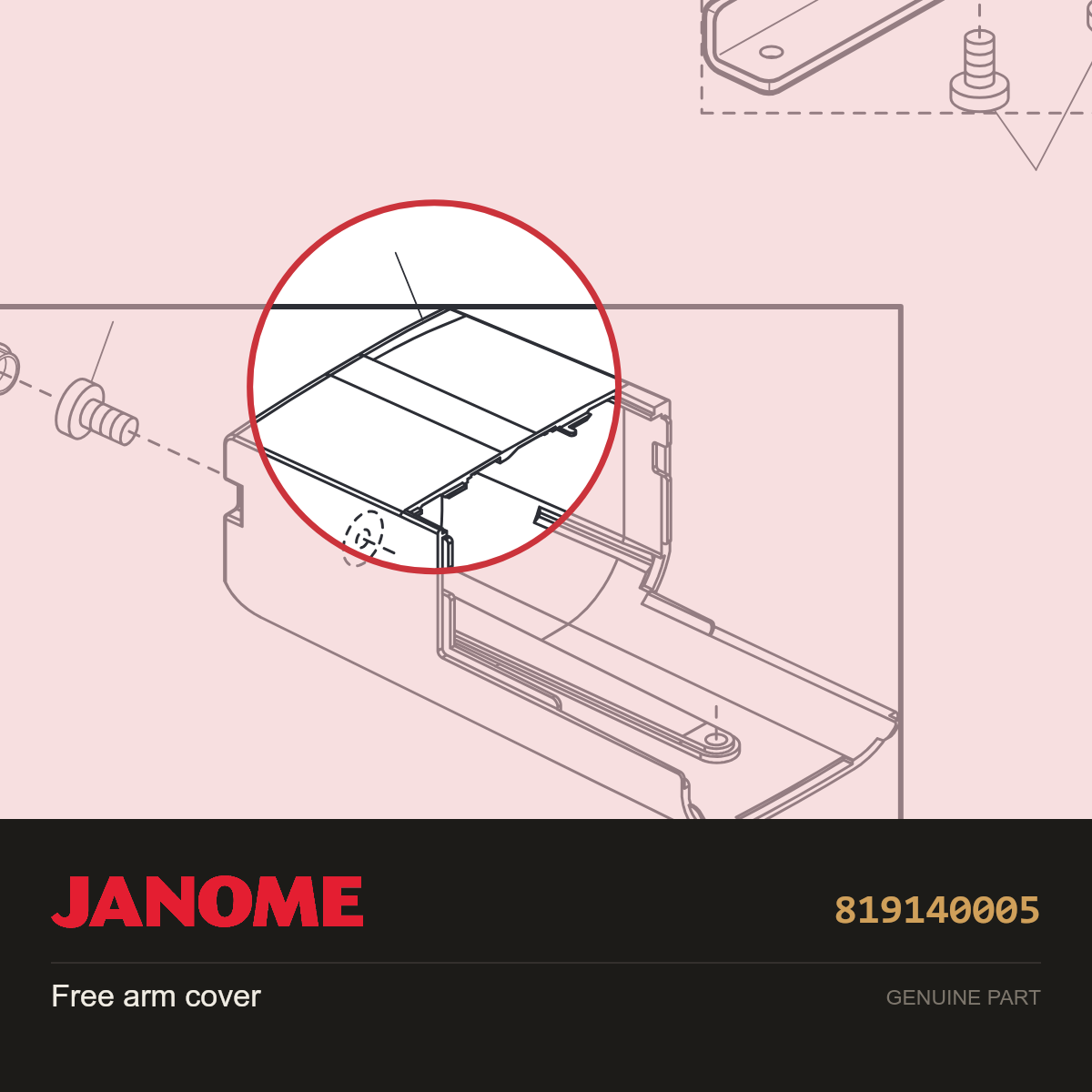 Free arm cover, Janome #819140005 — shown on the Janome parts diagram