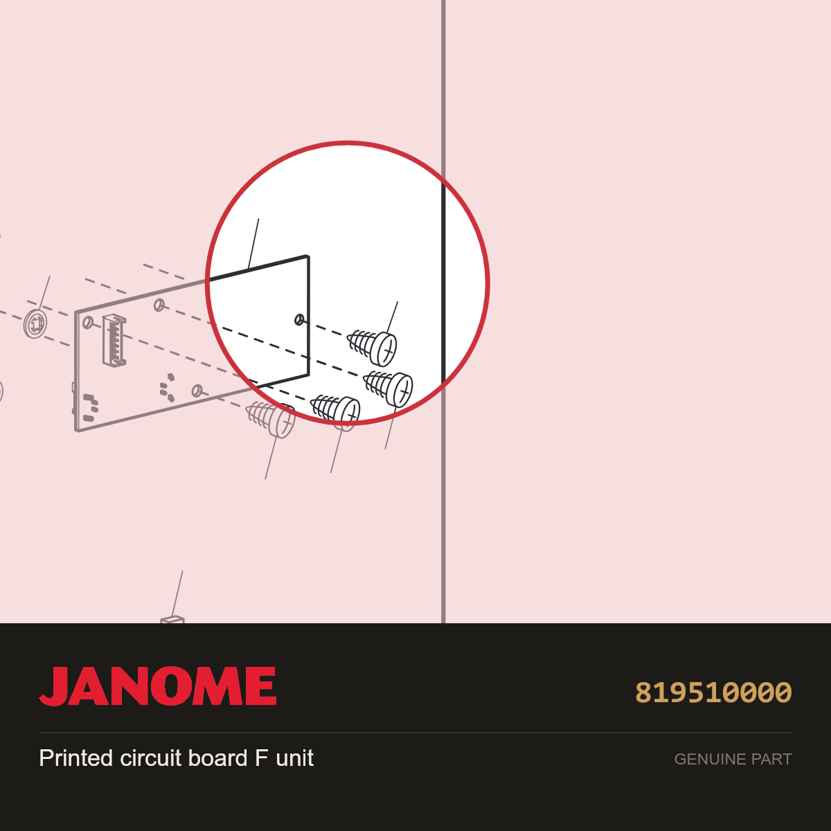 Printed circuit board F (unit), Janome #819510000 — shown on the Janome parts diagram