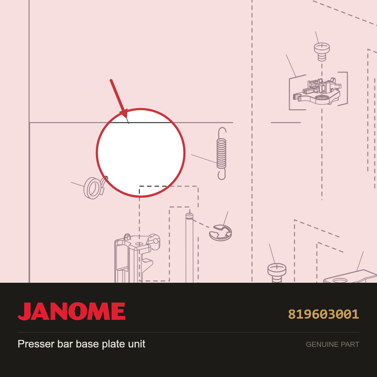 Presser bar base plate (unit), Janome #819603001 — shown on the Janome parts diagram