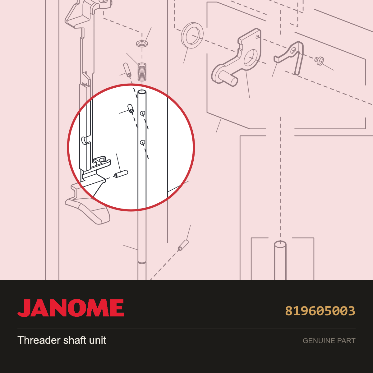 Threader shaft (unit), Janome #819605003 — shown on the Janome parts diagram