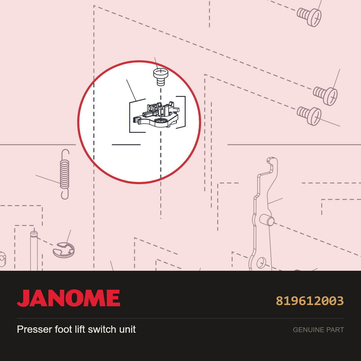 Presser foot lift switch (unit, Janome #819612003 — shown on the Janome parts diagram