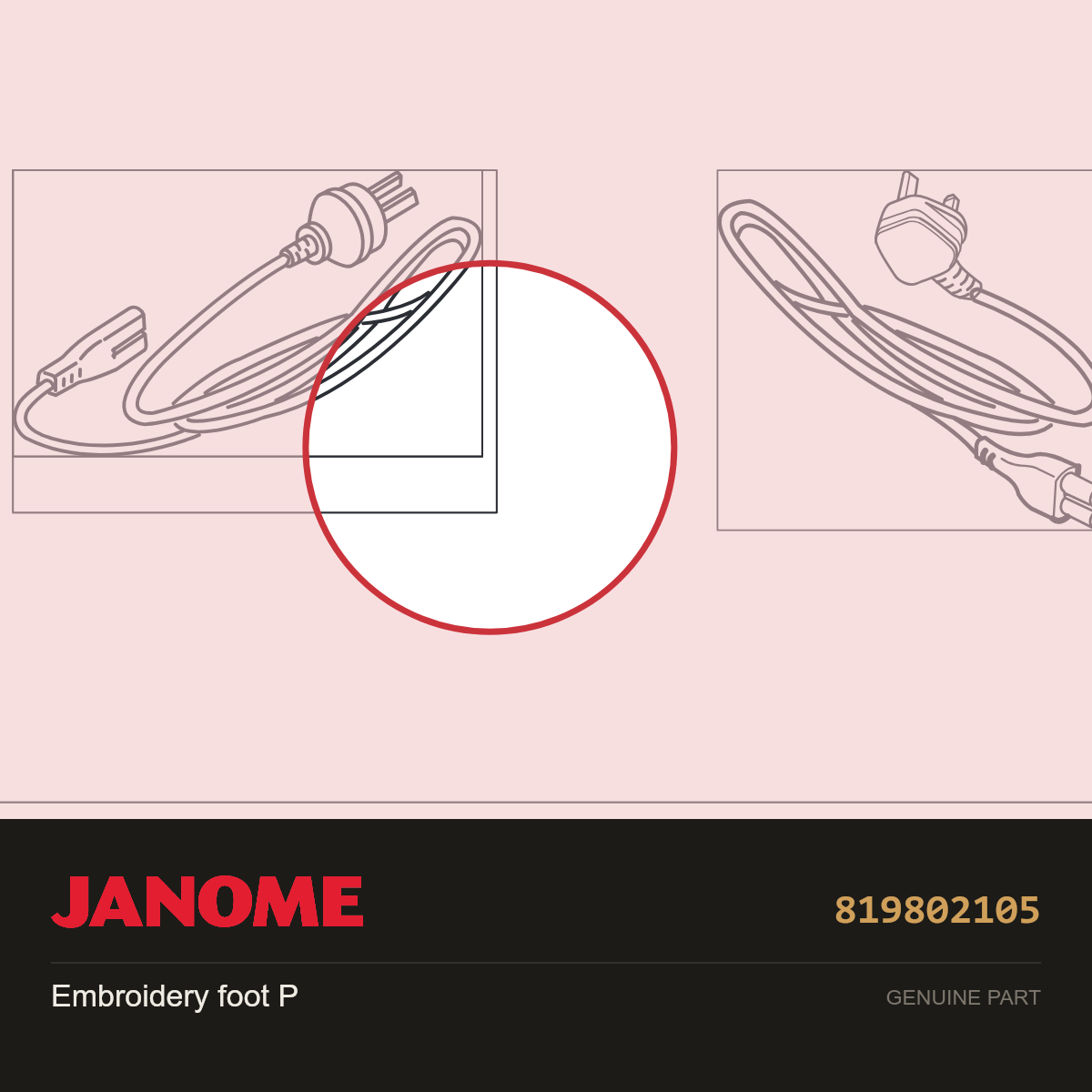 Embroidery foot P, Janome #819802105 — shown on the Janome parts diagram