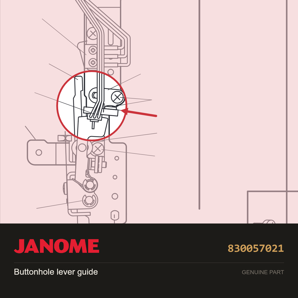 Buttonhole lever guide, Janome #830057021 — shown on the Janome parts diagram