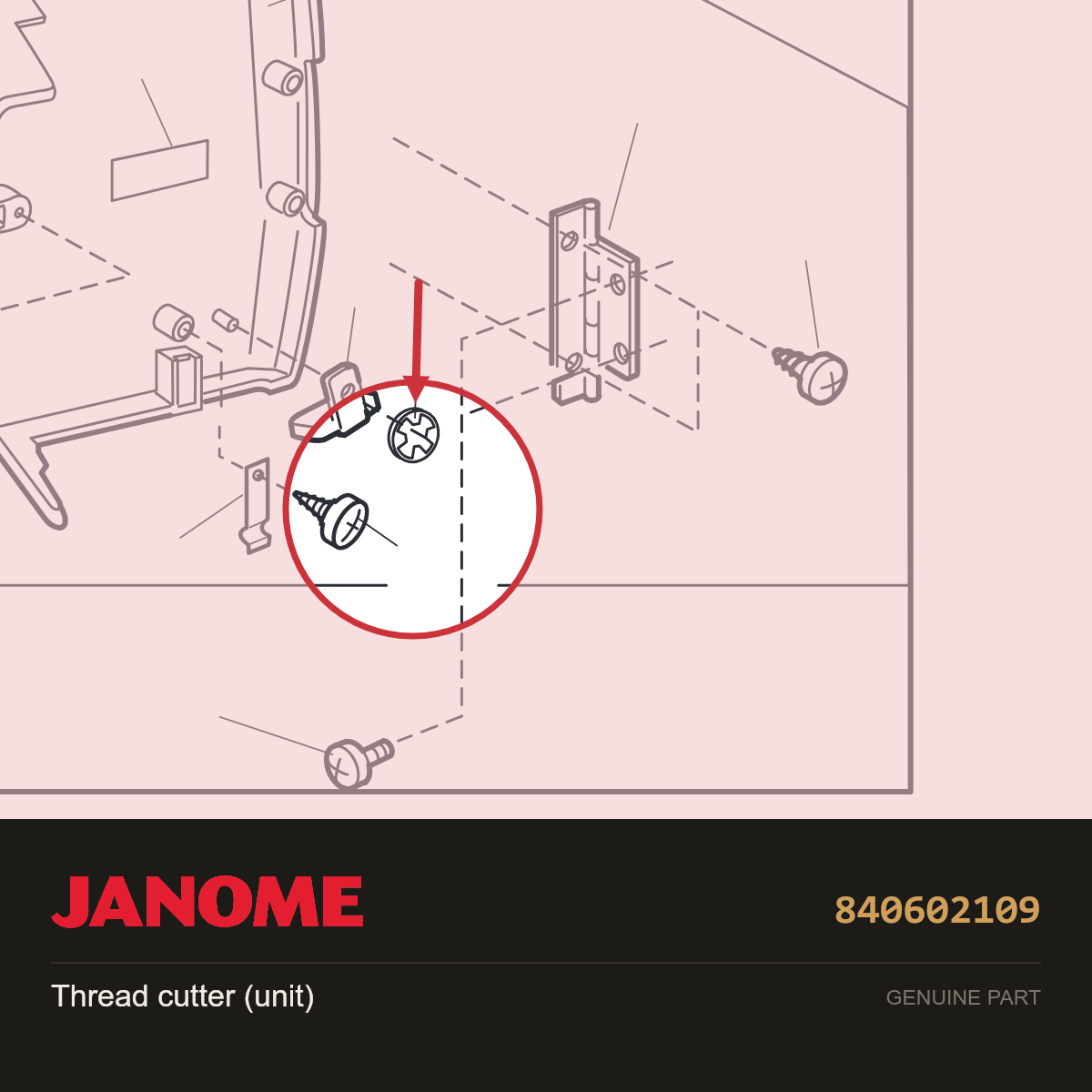 Thread Cutter Unit, Janome #840602109 — shown on the Janome parts diagram