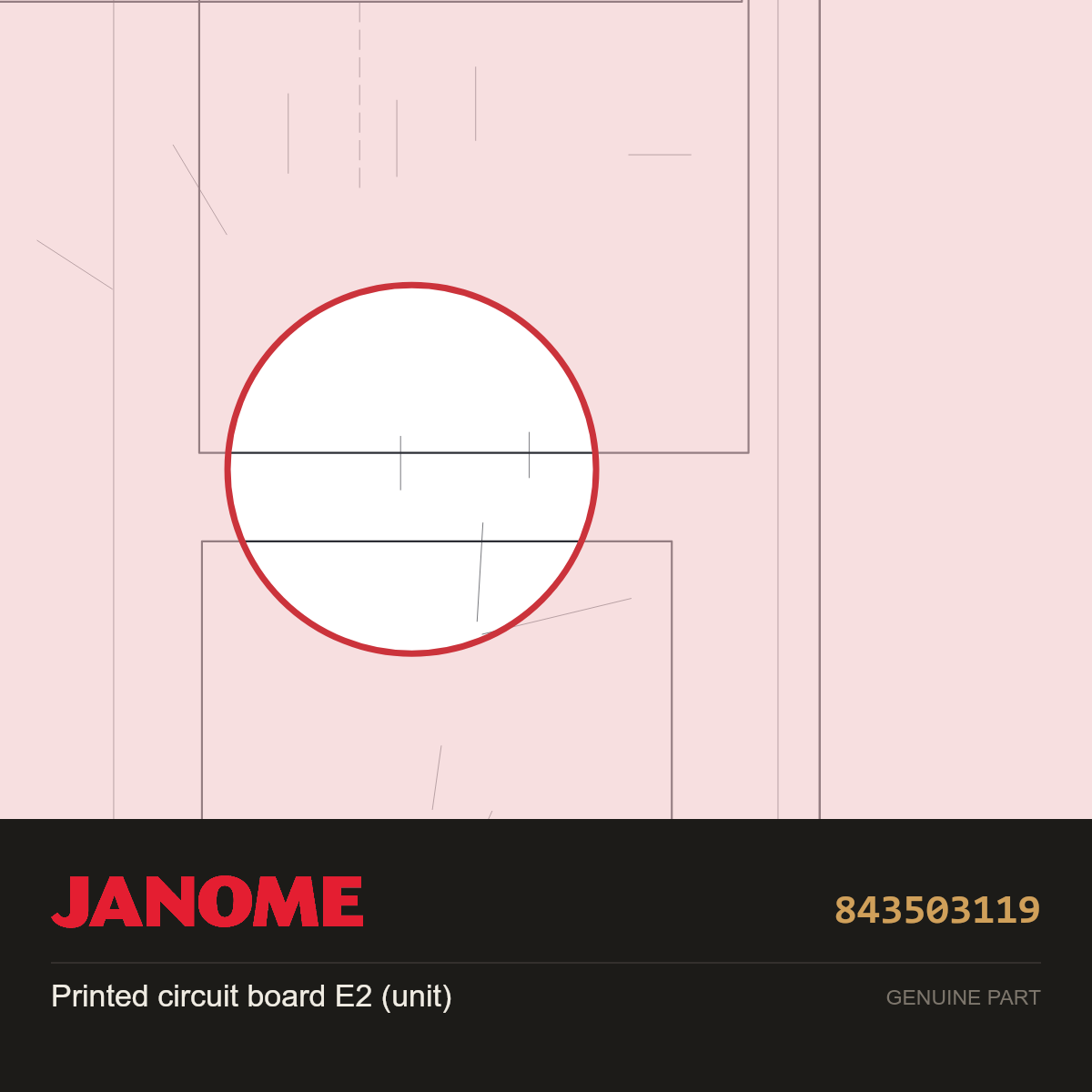 Printed circuit board E2, Janome #843503119 — shown on the Janome parts diagram
