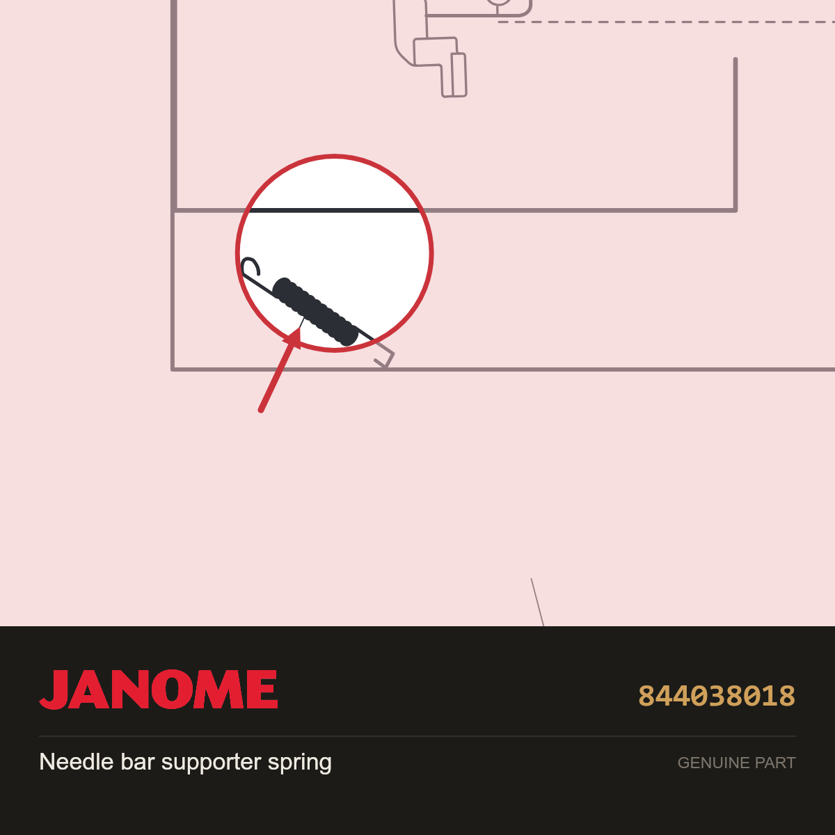 Needle bar supporter spring, Janome #844038018 — shown on the Janome parts diagram