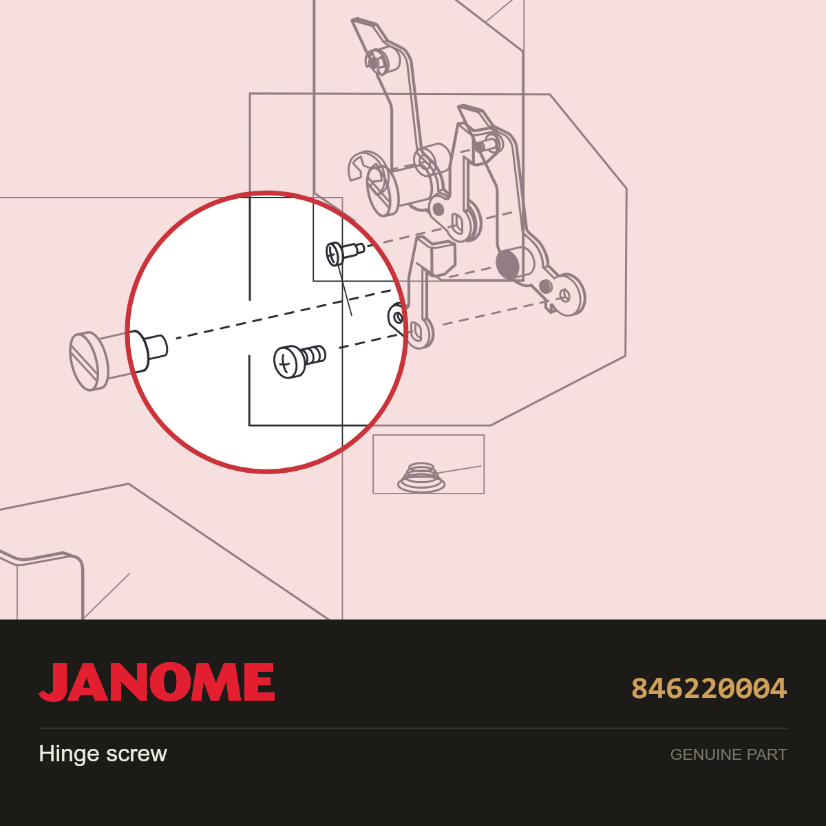 Hinge Screw, Janome #846220004 — shown on the Janome parts diagram