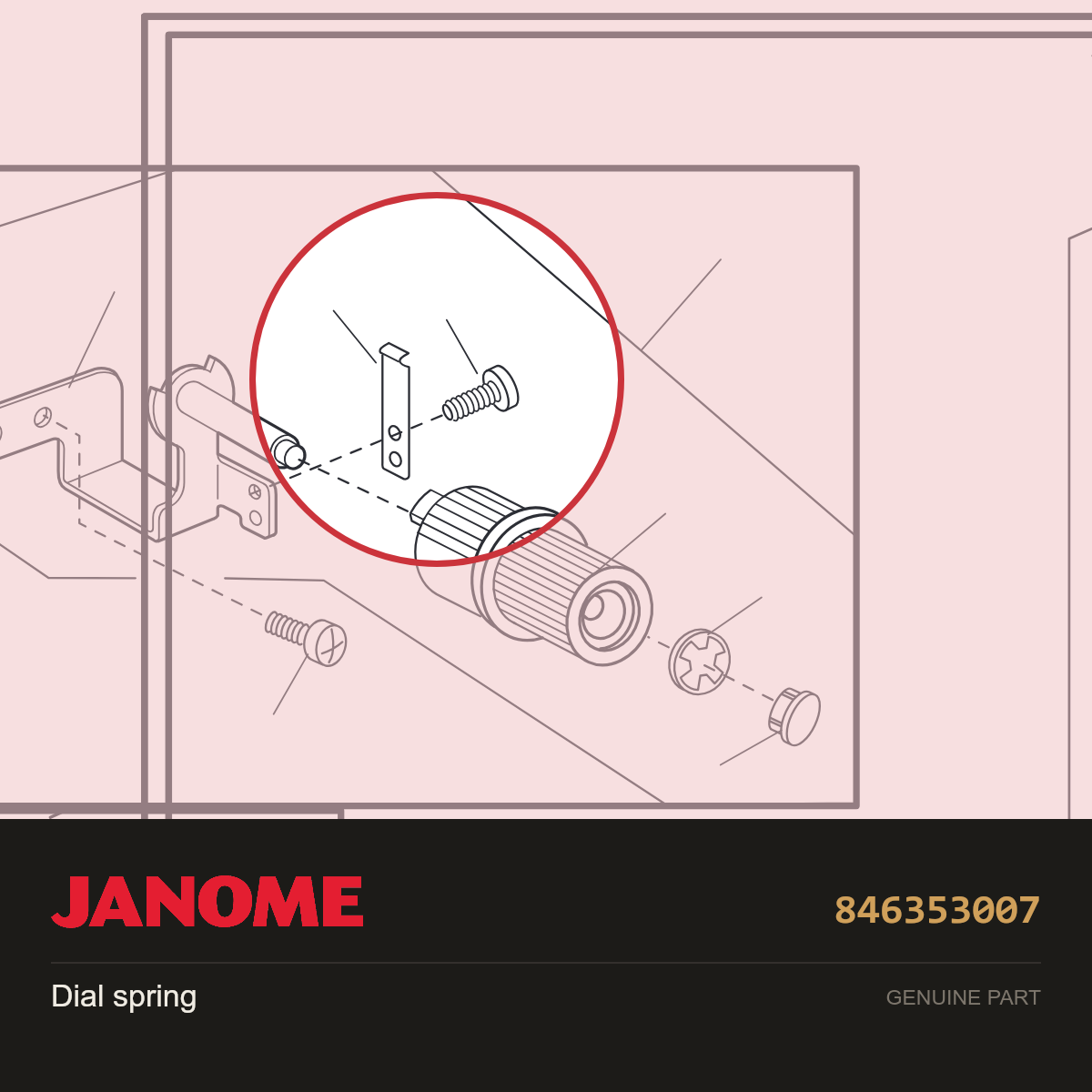 Dial leaf, Janome #846353007 — shown on the Janome parts diagram