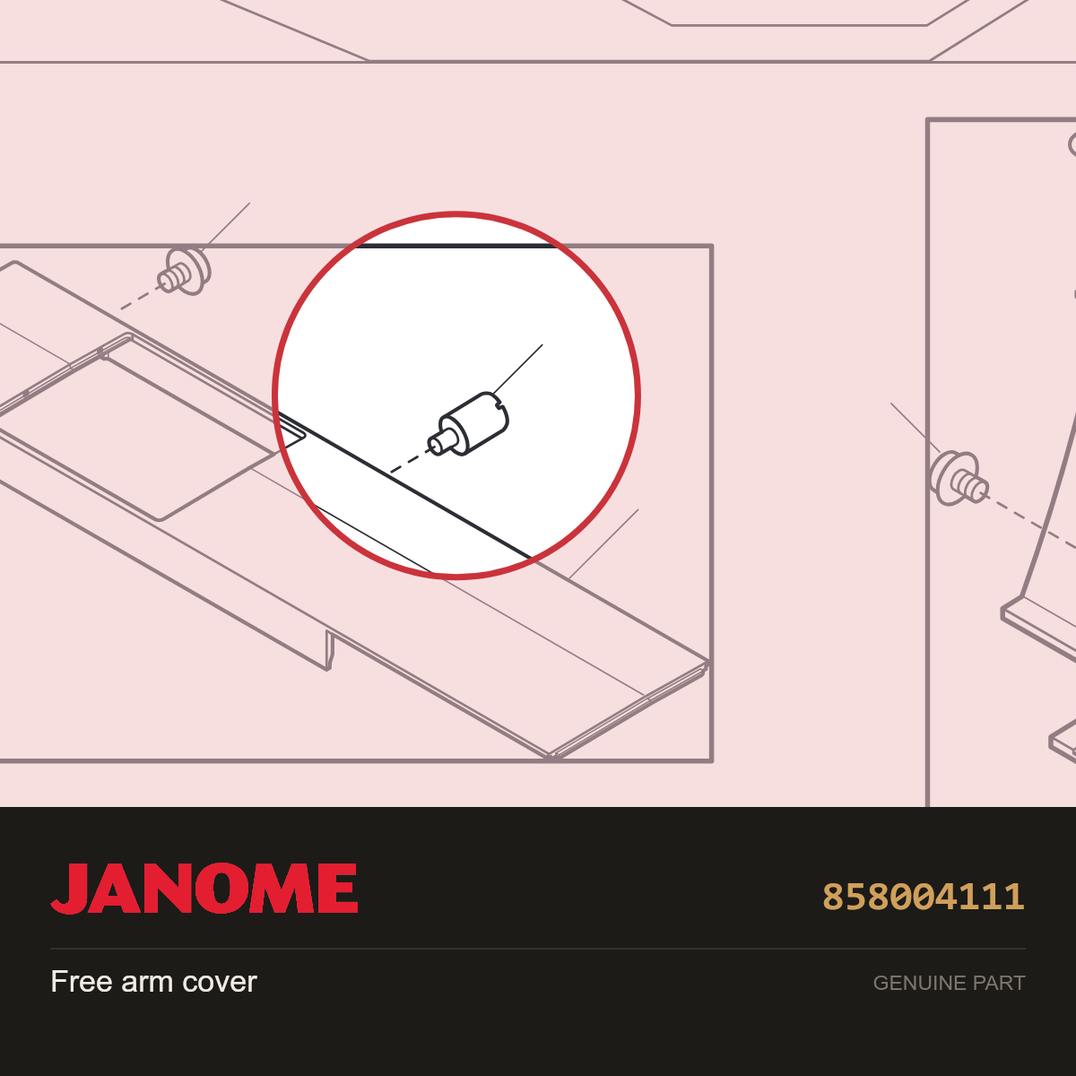 Free arm cover, Janome #858004111 — shown on the Janome parts diagram