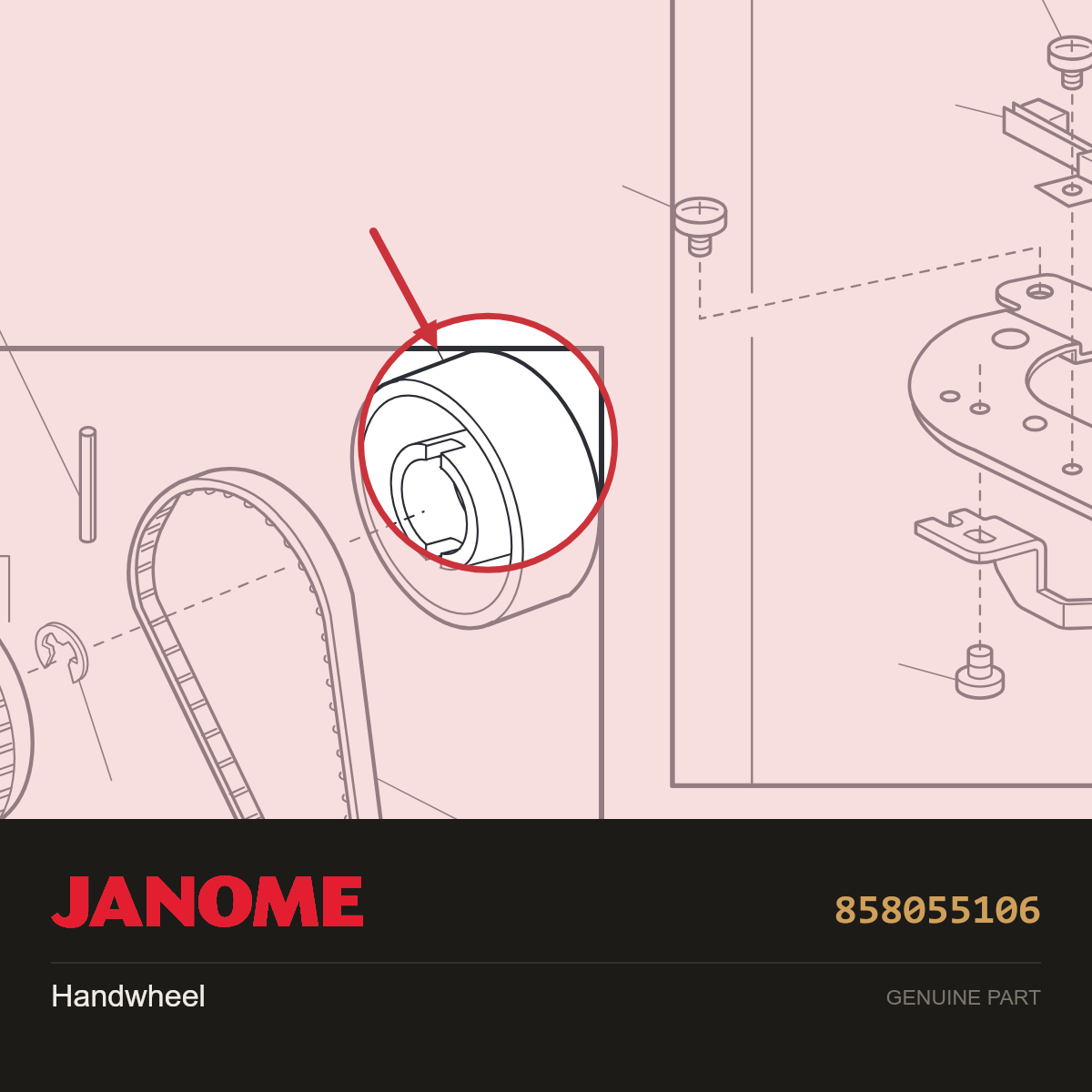 Handwheel, Janome #858055106 — shown on the Janome parts diagram