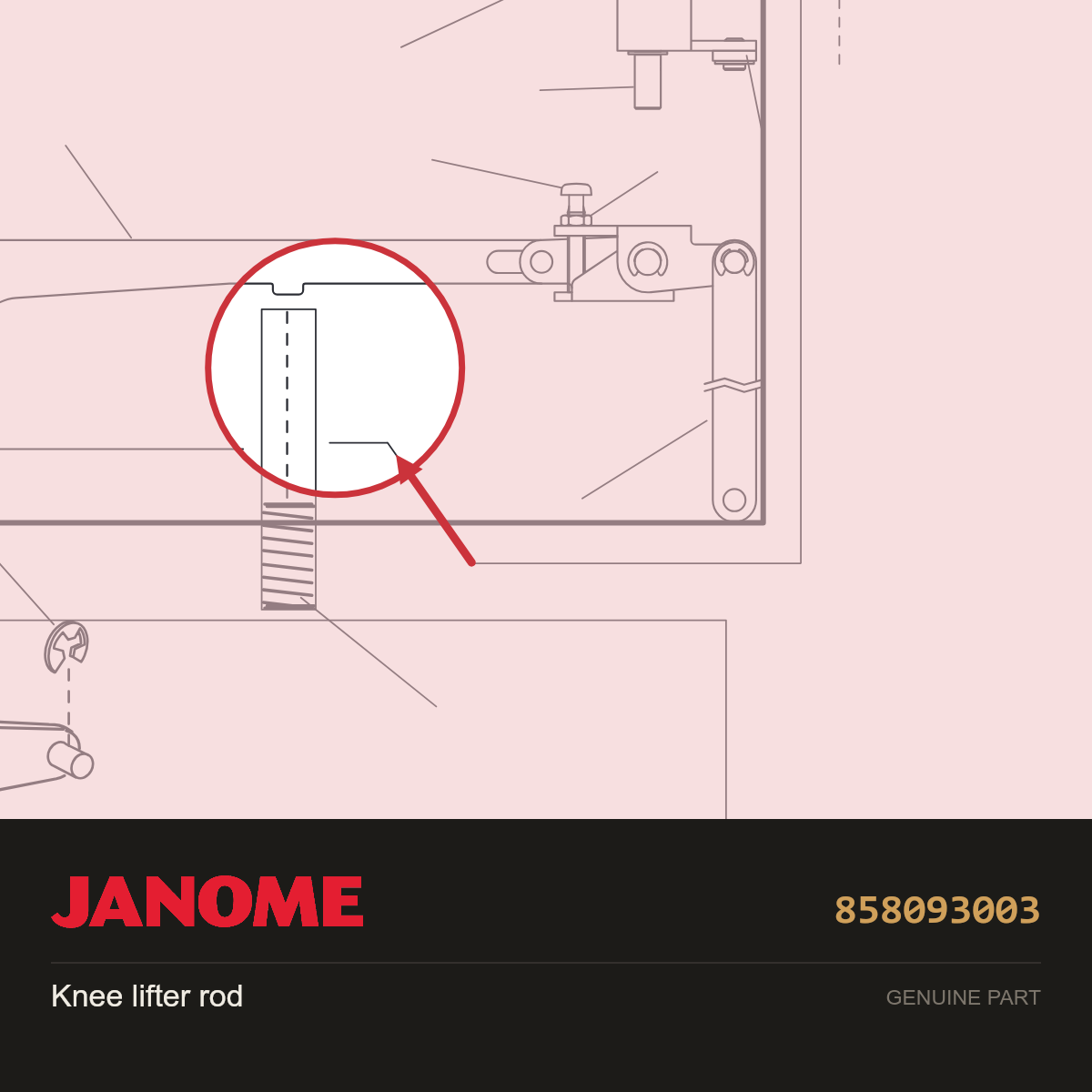 Knee lifter rod, Janome #858093003 — shown on the Janome parts diagram