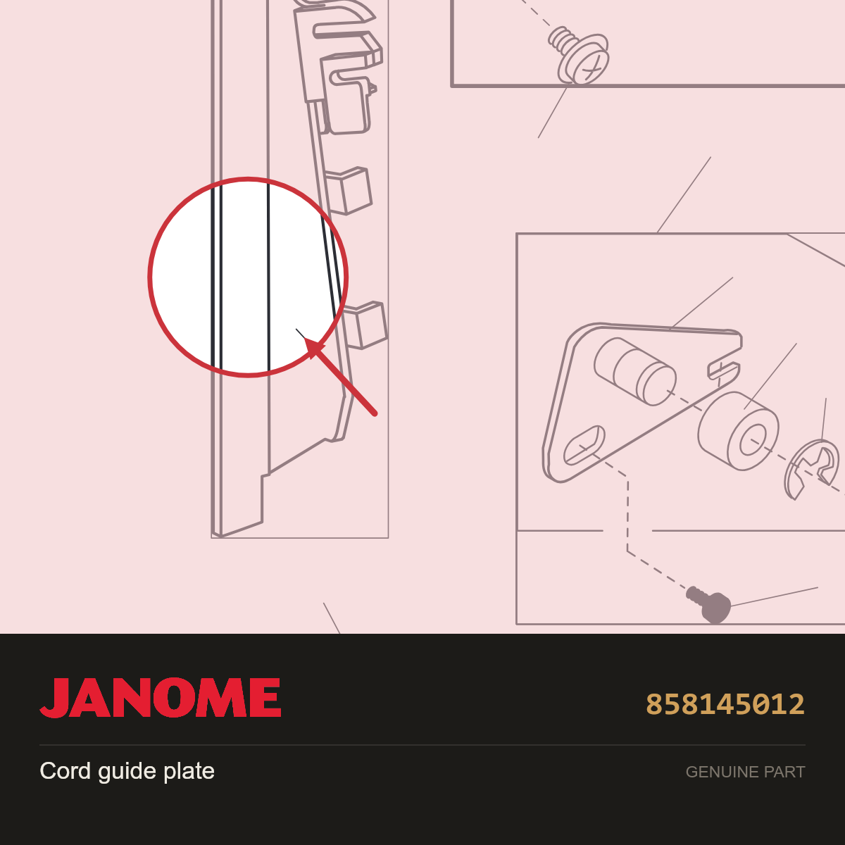 Cord guide plate, Janome #858145012 — shown on the Janome parts diagram