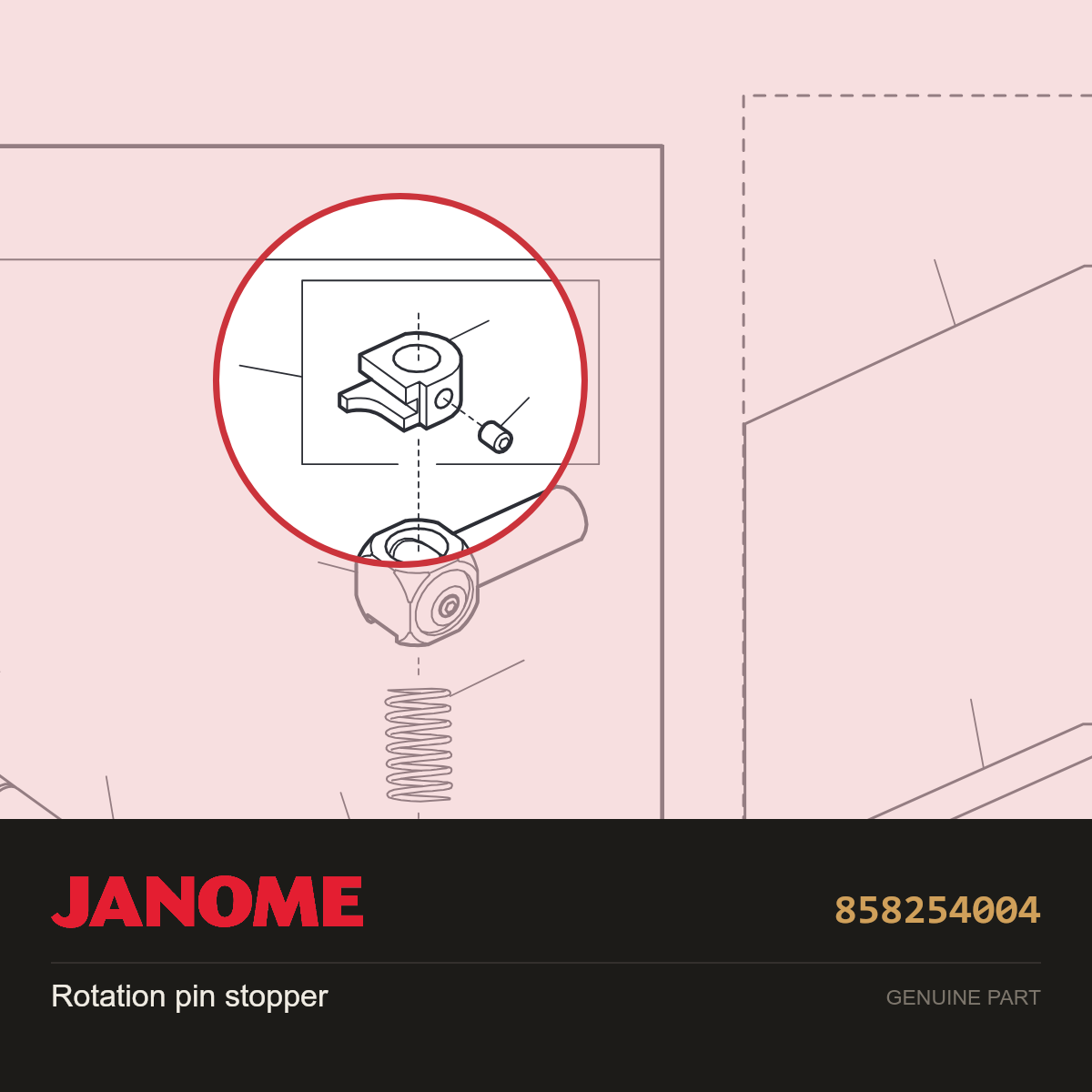 Rotation pin stopper, Janome #858254004 — shown on the Janome parts diagram