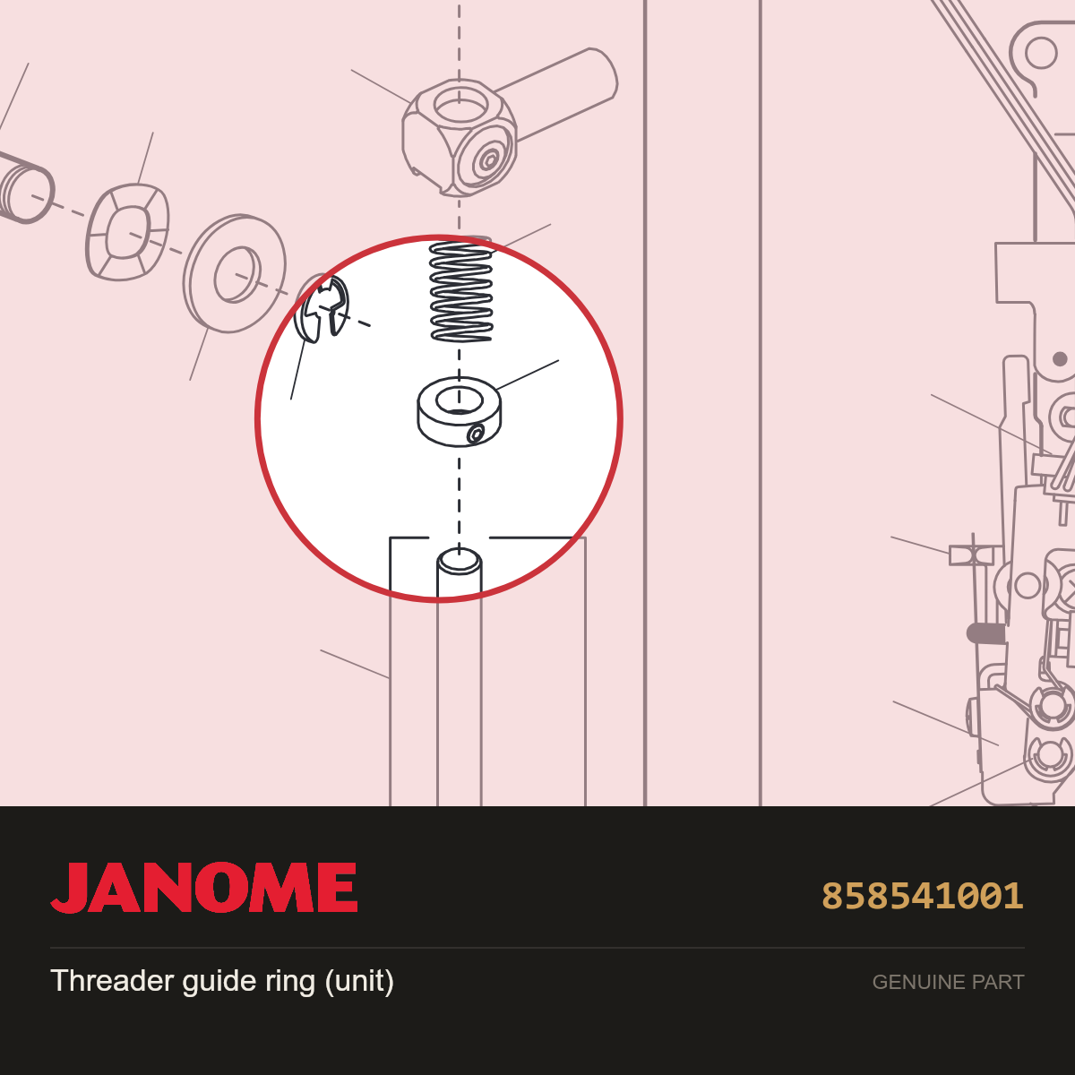 Threader guide ring (unit), Janome #858541001 — shown on the Janome parts diagram