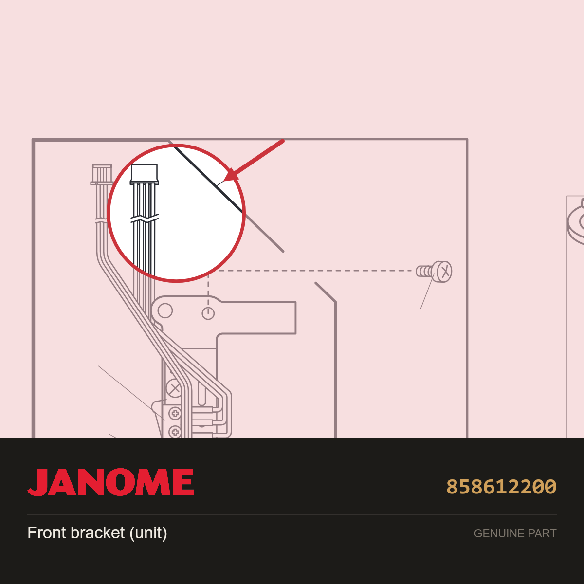 Front bracket (unit), Janome #858612200 — shown on the Janome parts diagram