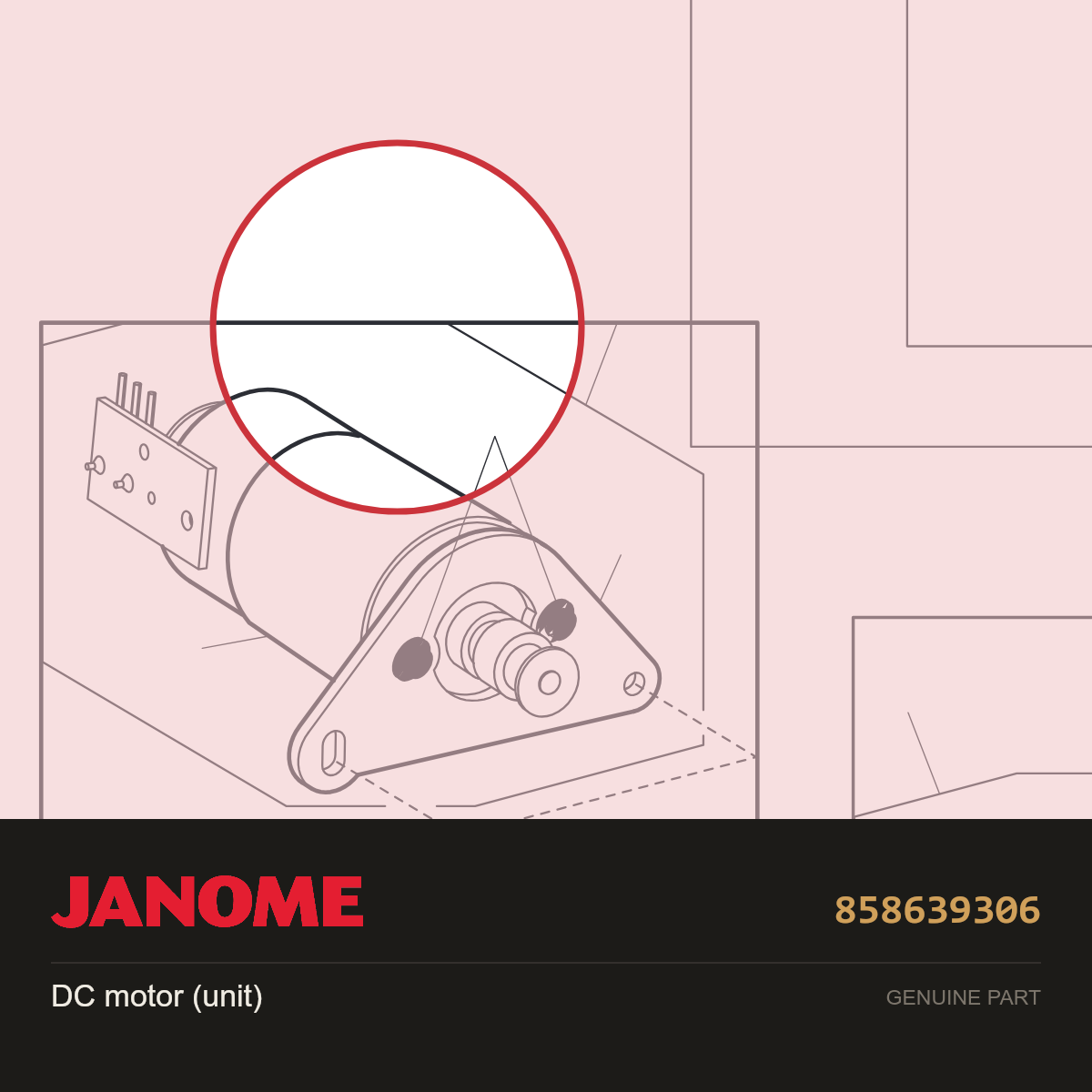 DC motor (unit), Janome #858639306 — shown on the Janome parts diagram