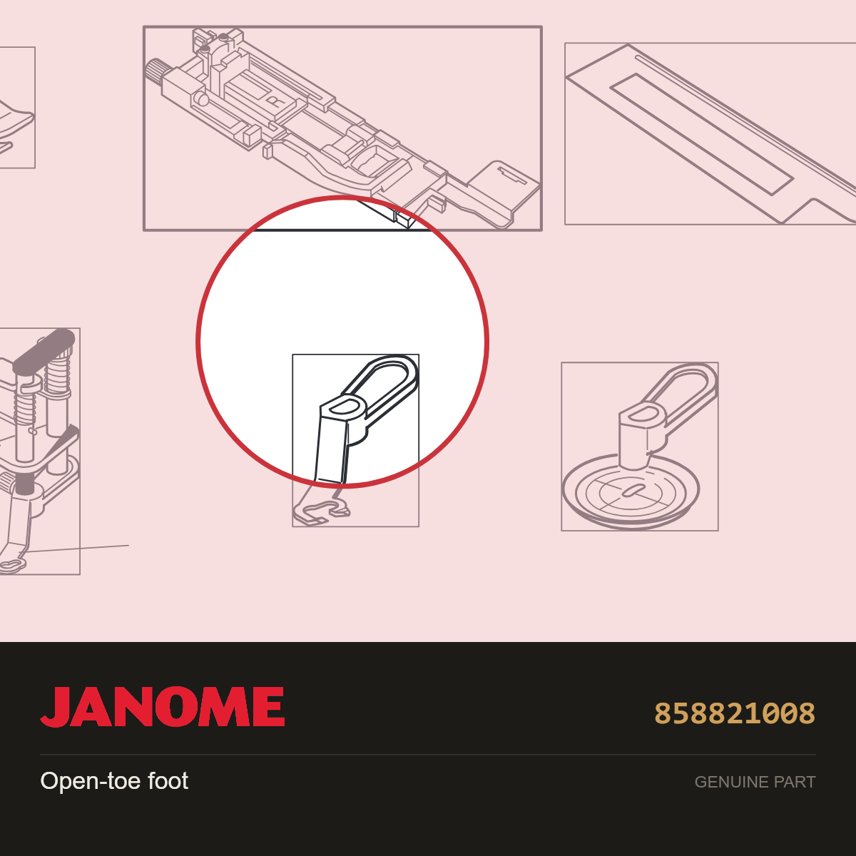 Open-toe foot, Janome #858821008 — shown on the Janome parts diagram