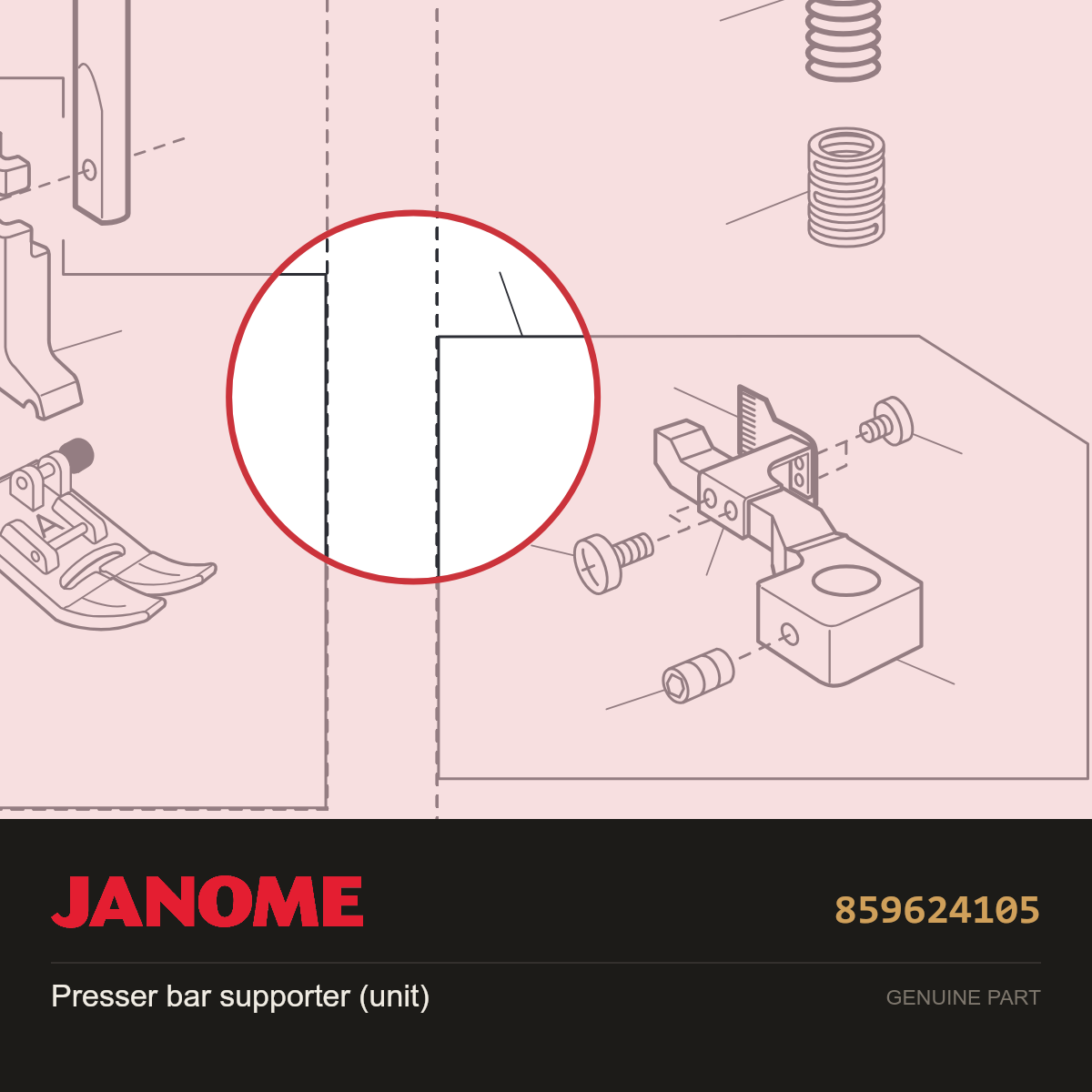 Presser bar supporter (unit), Janome #859624105 — shown on the Janome parts diagram