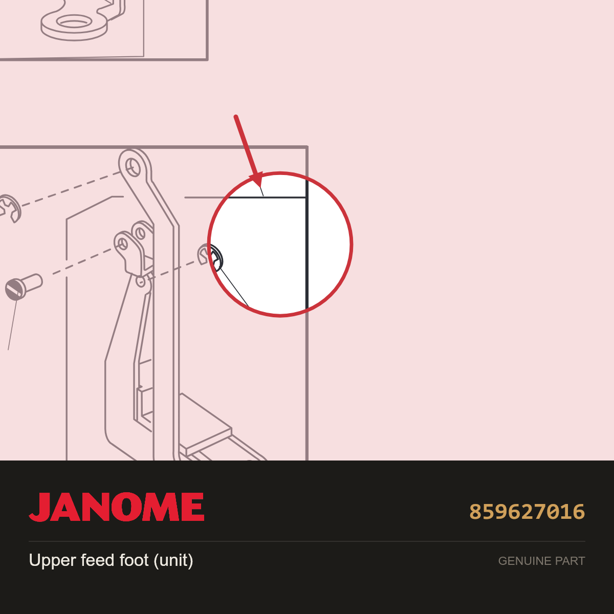 Upper feed bar unit, Janome #859627016 — shown on the Janome parts diagram