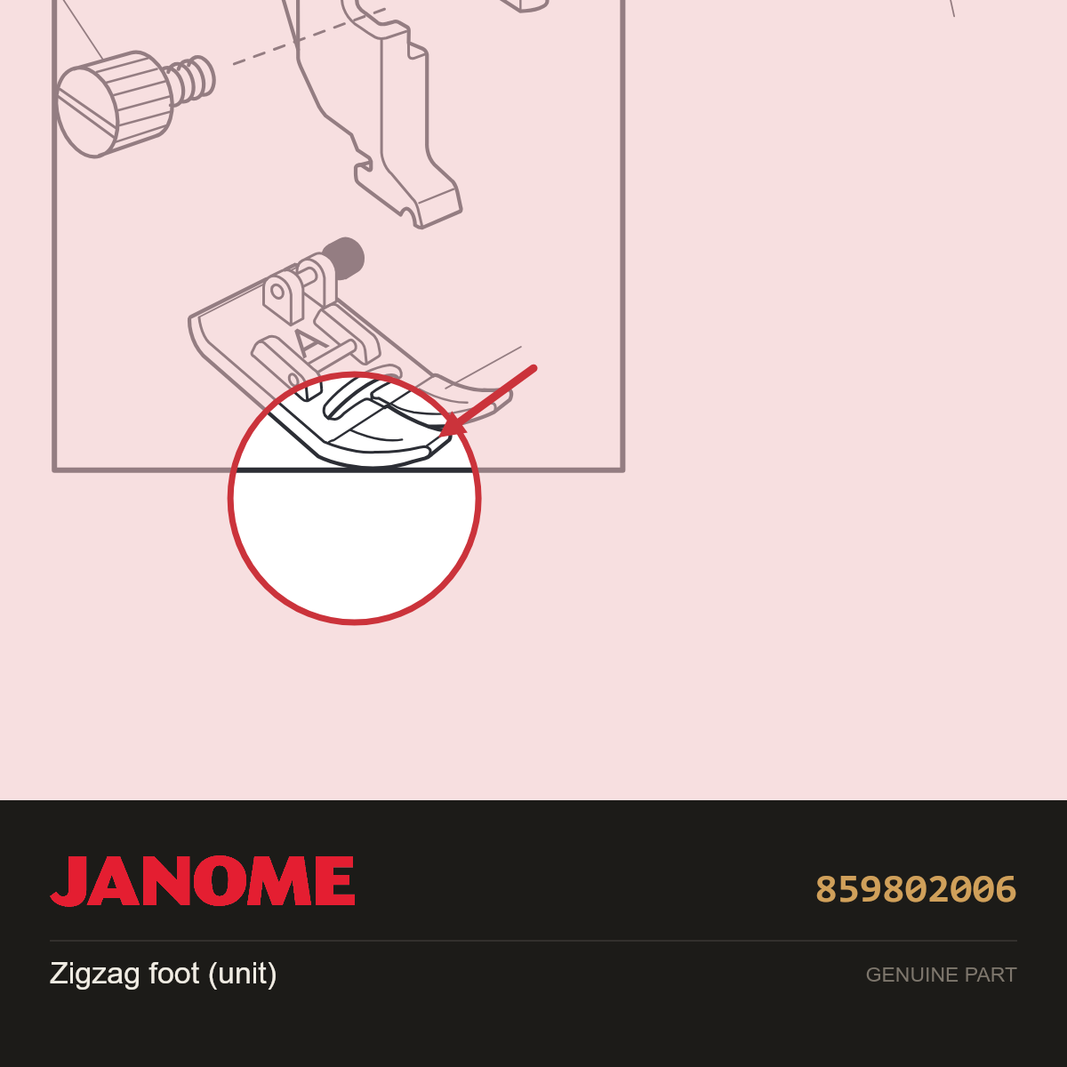 Zigzag foot (unit), Janome #859802006 — shown on the Janome parts diagram