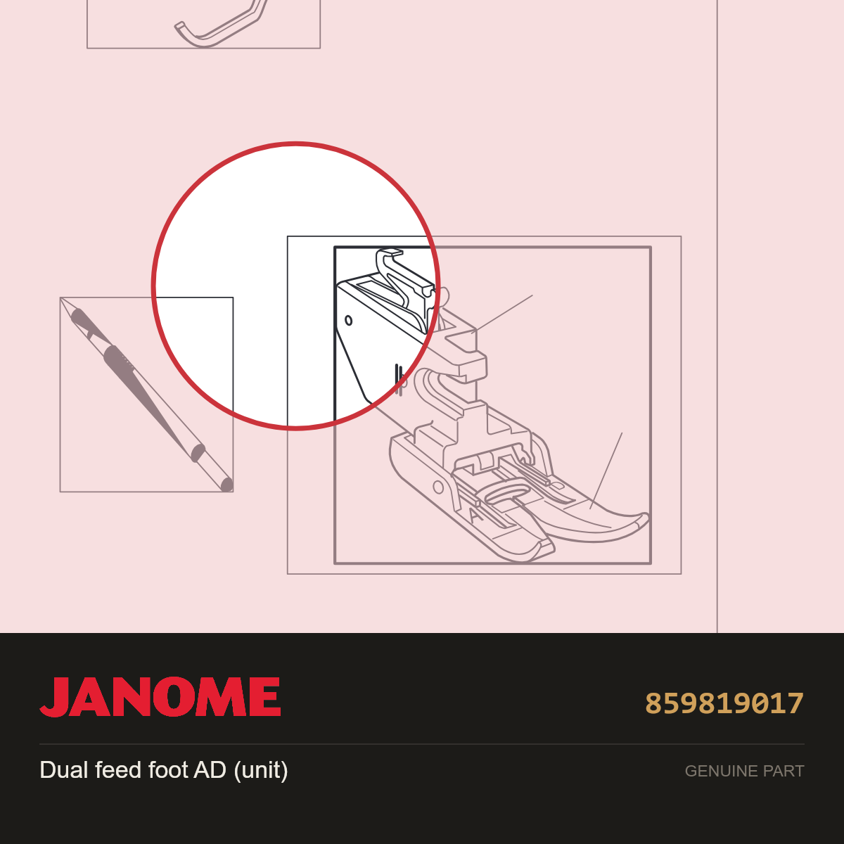 Upper feed standard foot AD, Janome #859819017 — shown on the Janome parts diagram