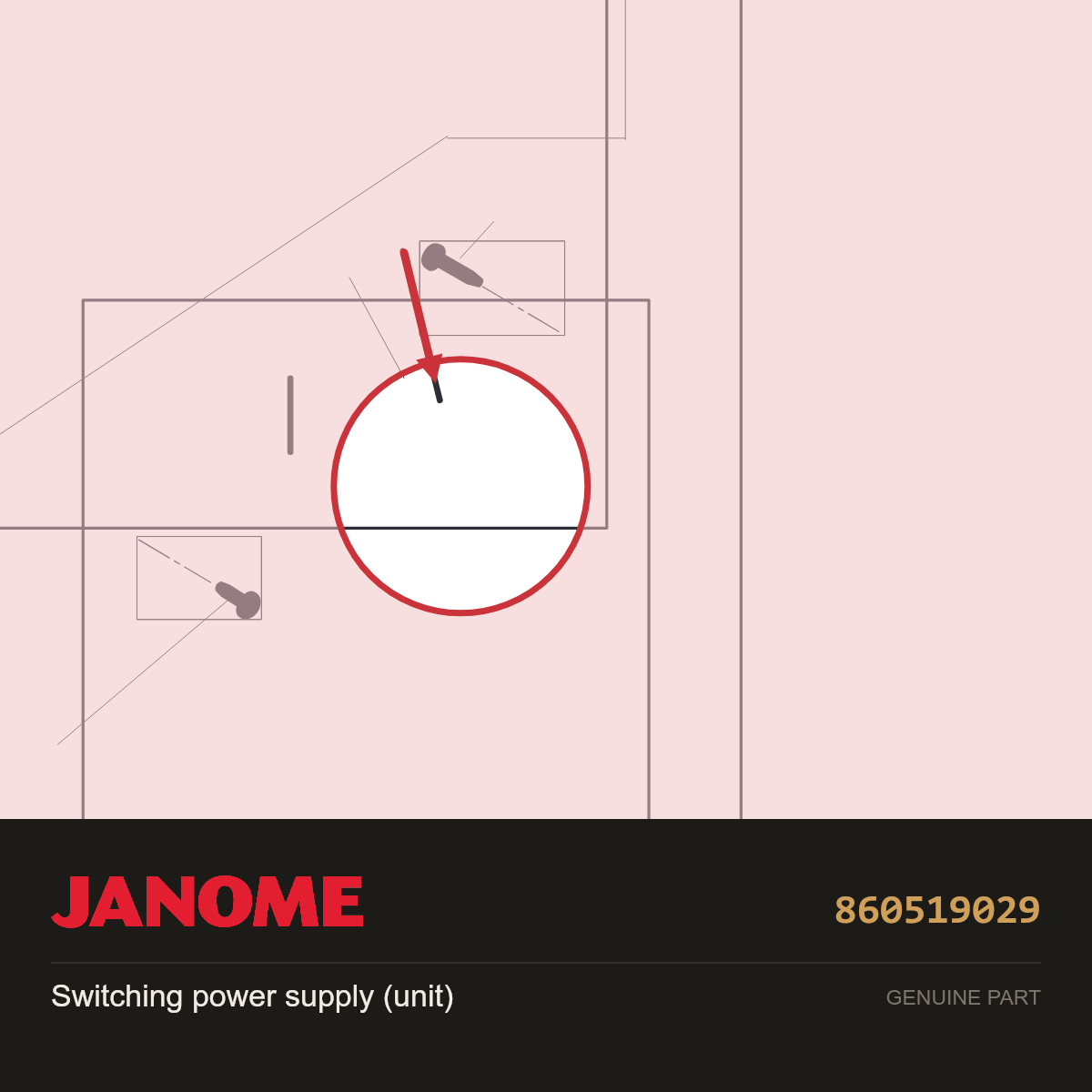 Switching power supply, Janome #860519029 — shown on the Janome parts diagram