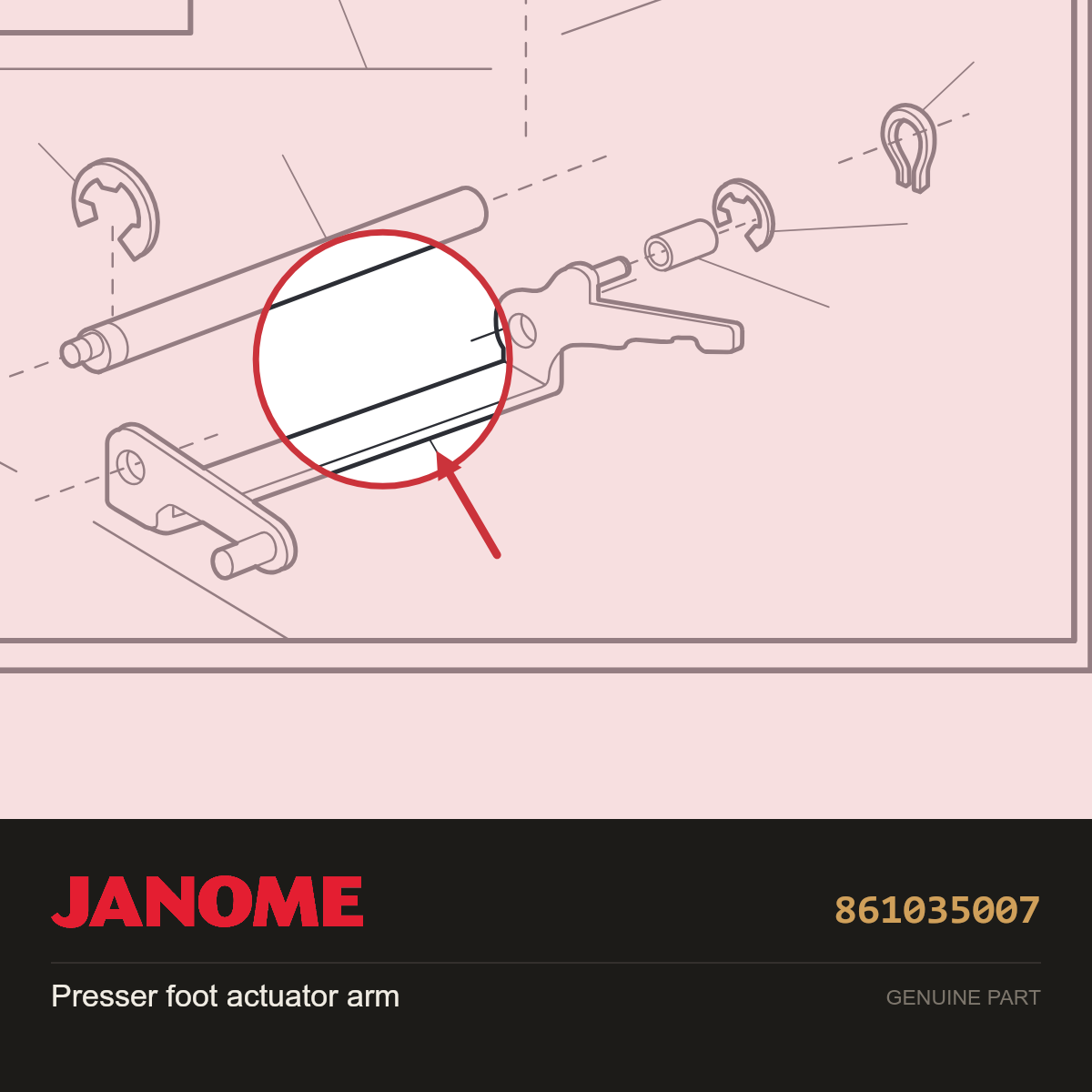 Presser foot actuator arm, Janome #861035007 — shown on the Janome parts diagram